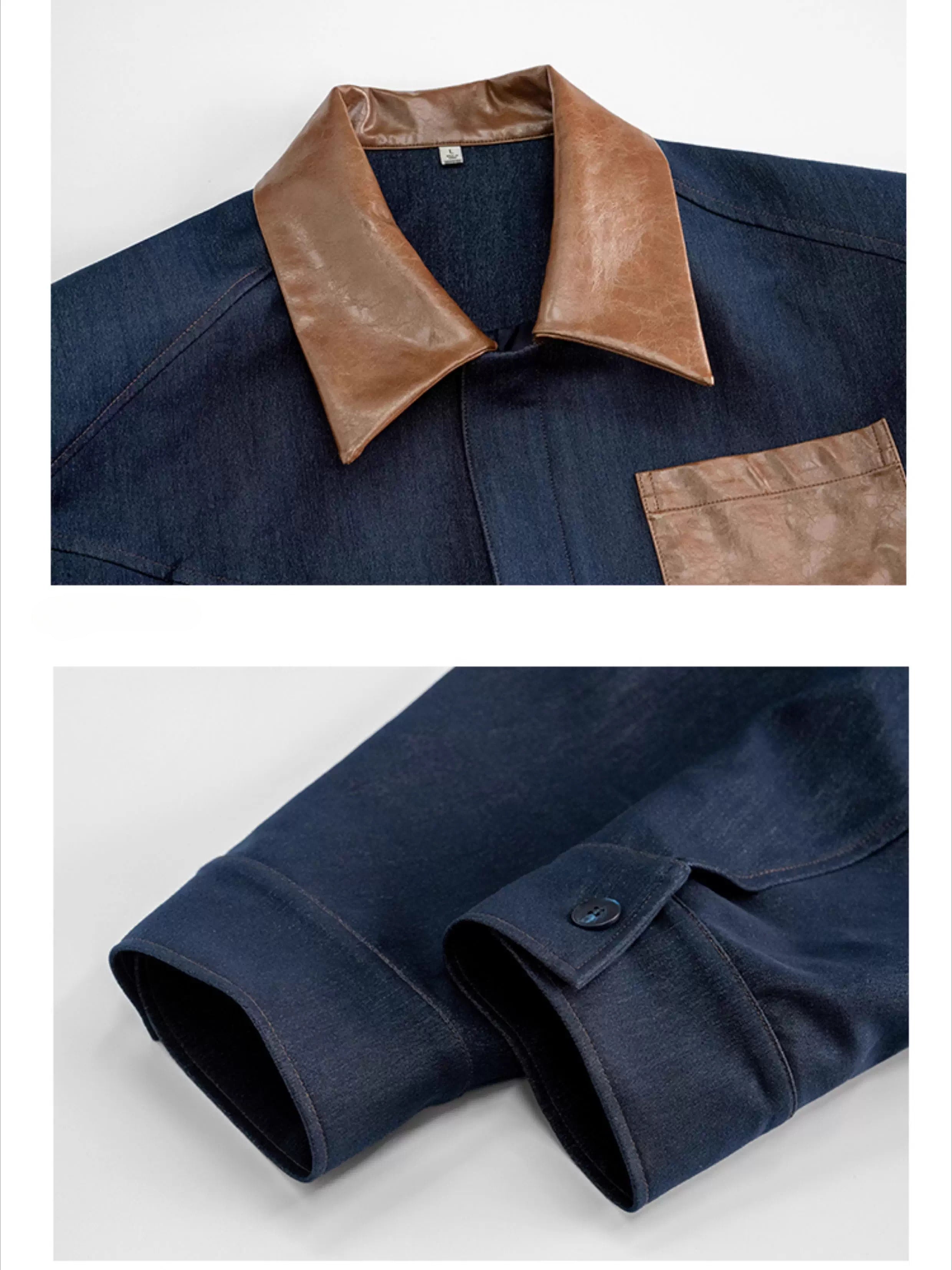 Leather shoulder padded short jacket T0127