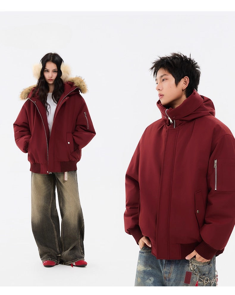 Fur collar hooded cotton jacket T0086