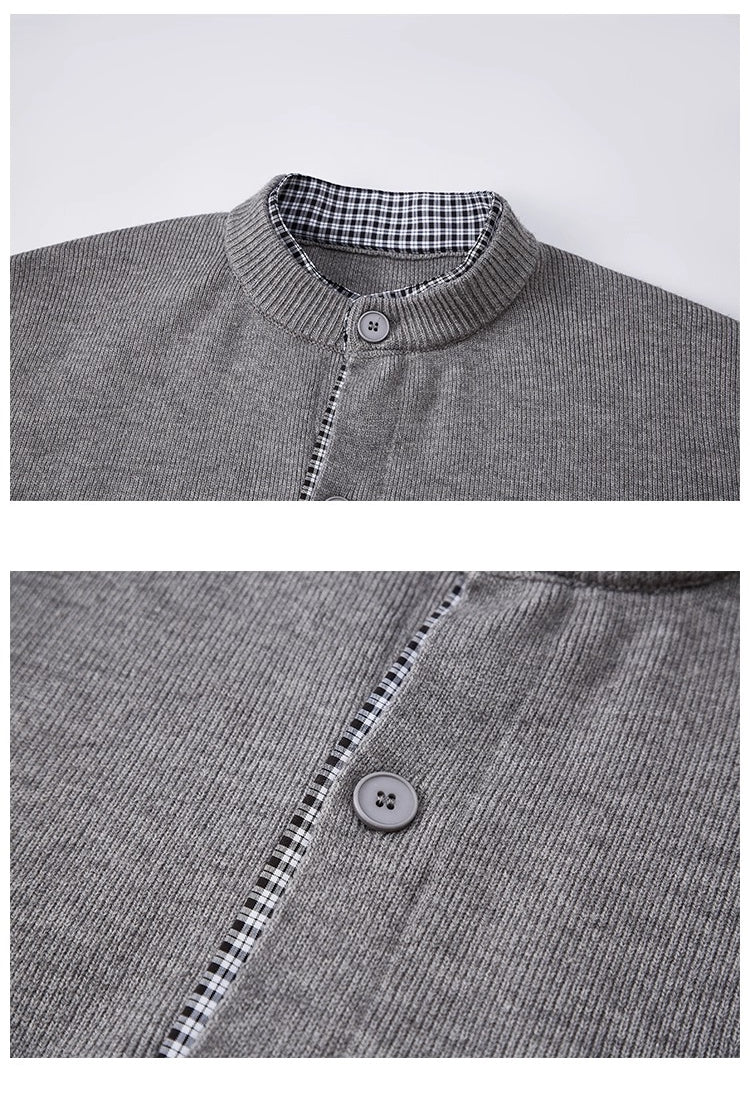 Grey plaid fake two-piece knitted sweater C0387