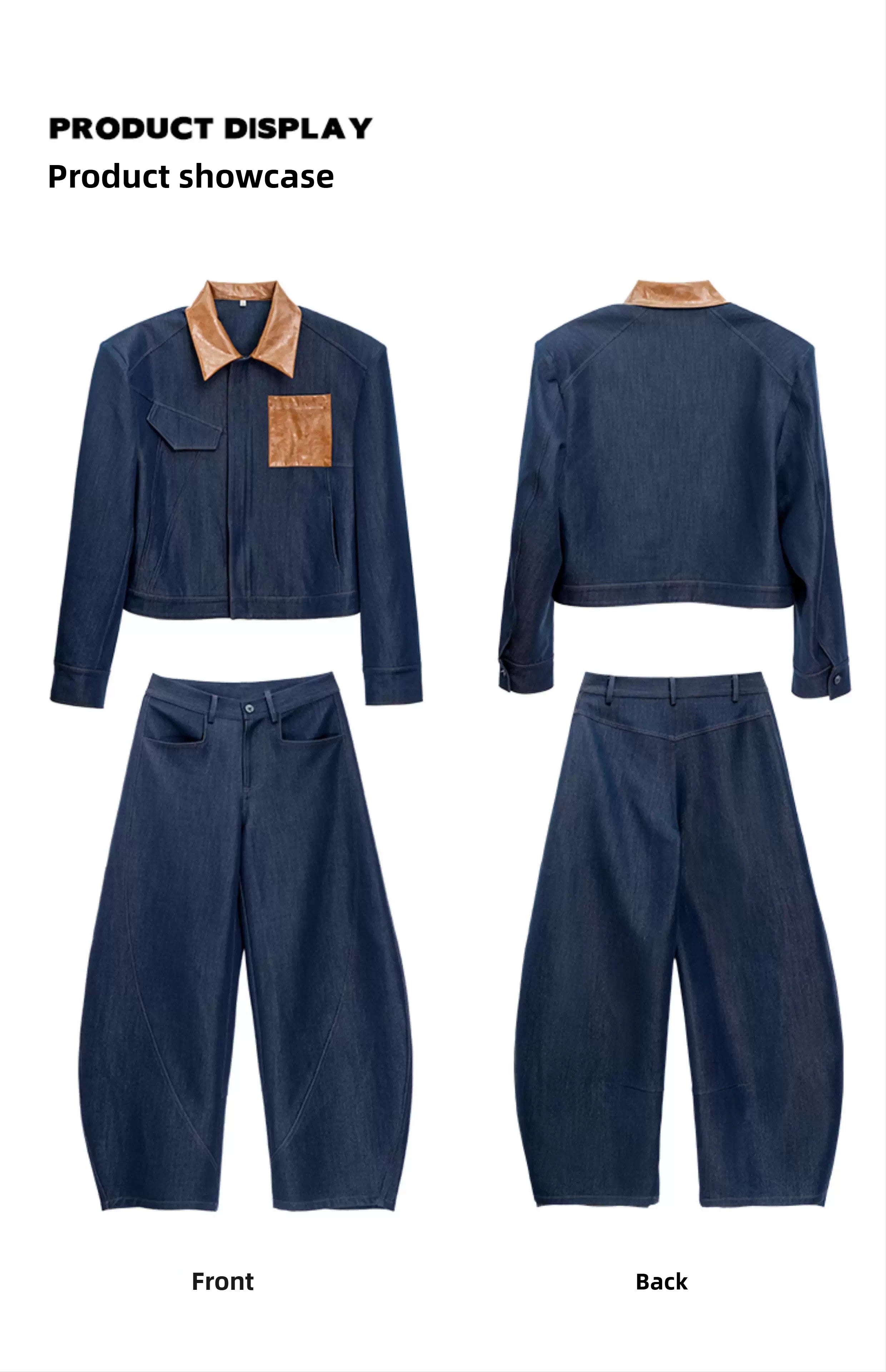 Leather shoulder pads American short jacket jacket men's deconstruction loose scimitar pants casual suit