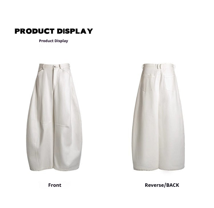 Deconstruction splicing milk silk white high-waisted scimitar pants anti-wrinkle loose wide-leg casual pants B0325