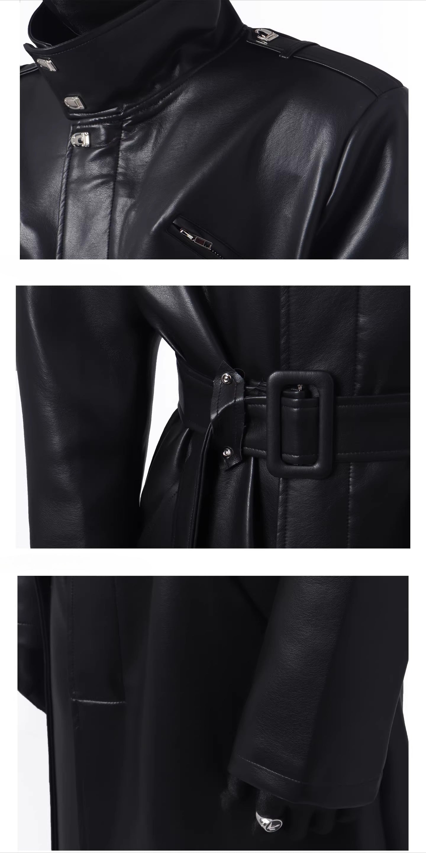 Vintage high-end big lapel waist leather coat FE0703