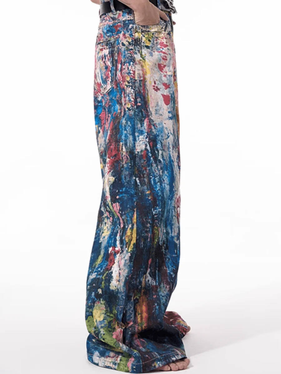 [STARTEXCEEDEND] Graffiti oil painting wide-leg jeans B0309
