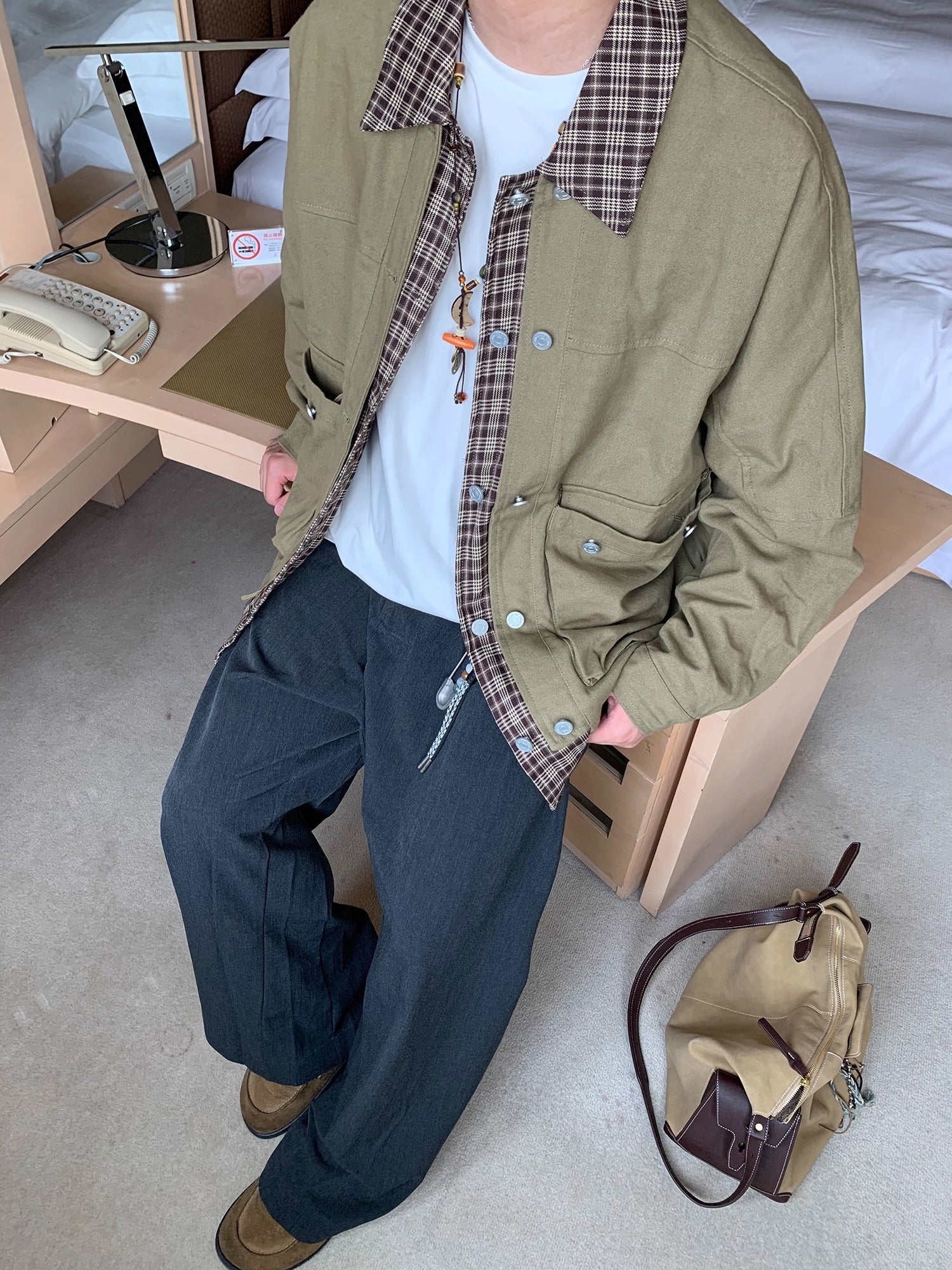 チェック柄レイヤードワークジャケット T0127