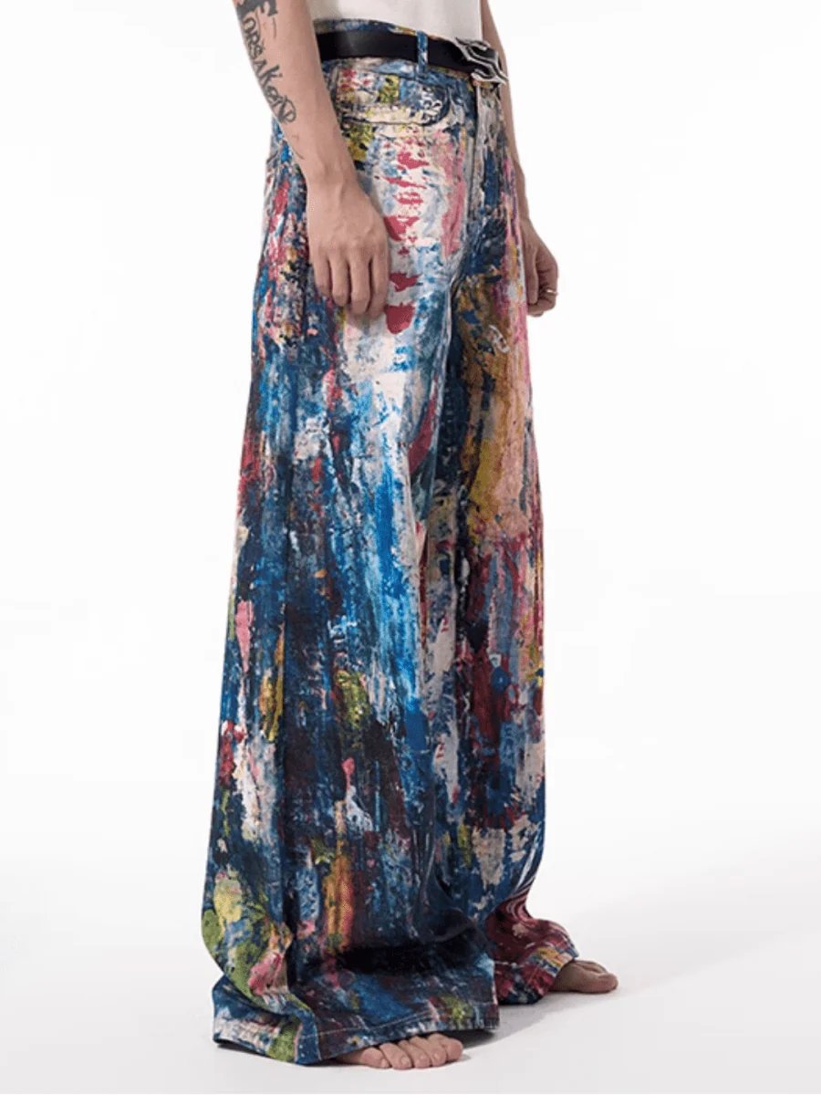 [STARTEXCEEDEND] Graffiti oil painting wide-leg jeans B0309
