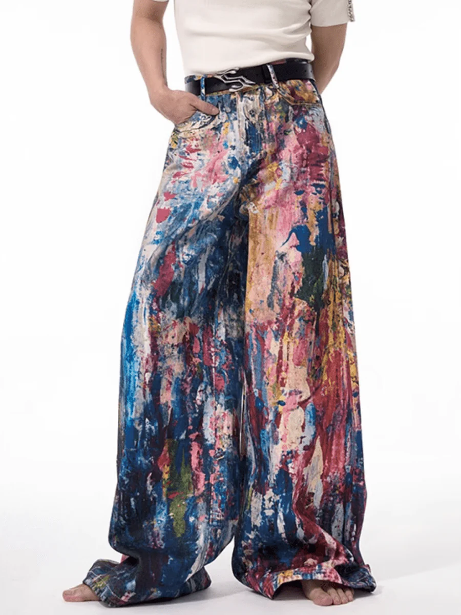 [STARTEXCEEDEND] Graffiti oil painting wide-leg jeans B0309