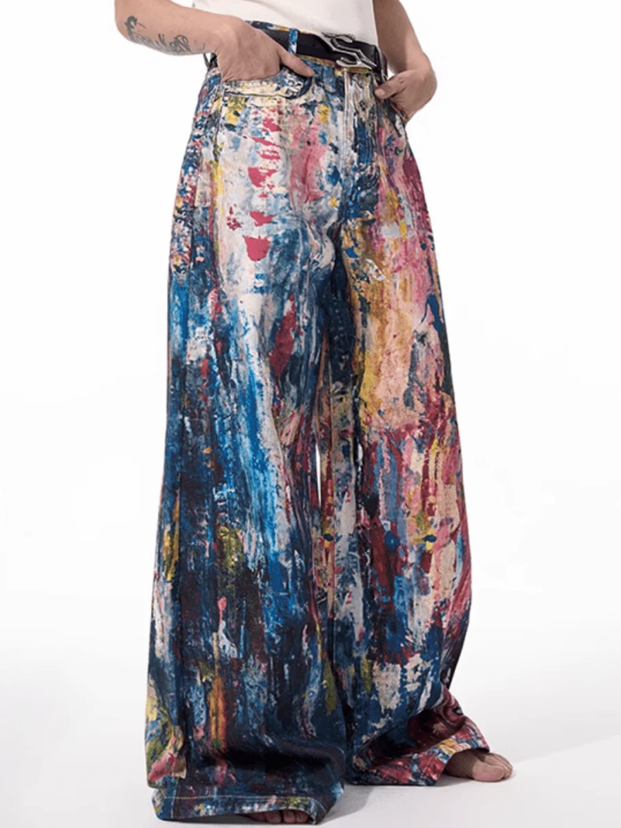[STARTEXCEEDEND] Graffiti oil painting wide-leg jeans B0309