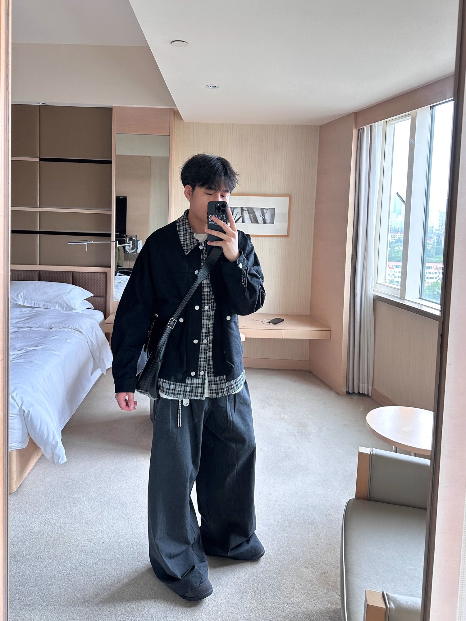 チェック柄レイヤードワークジャケット T0127