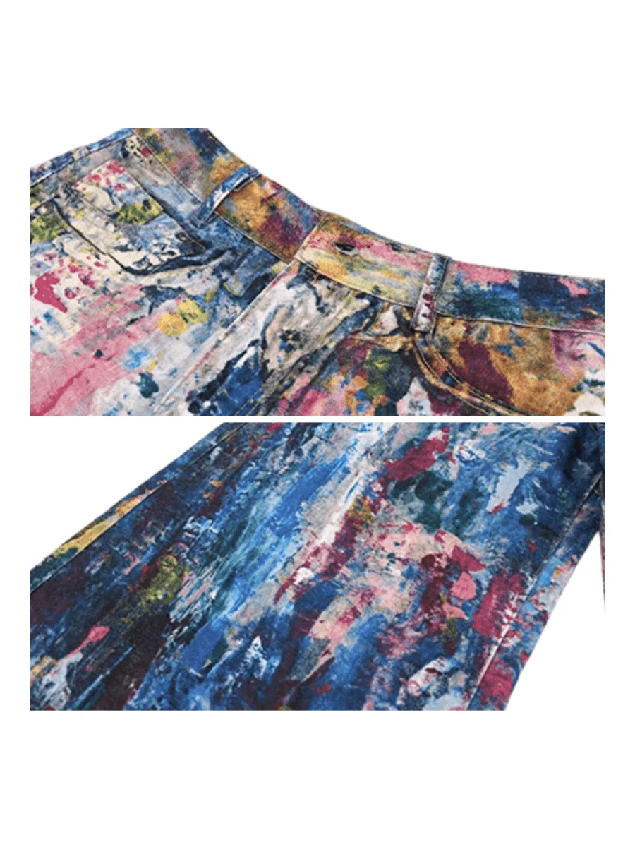 [STARTEXCEEDEND] Graffiti oil painting wide-leg jeans B0309