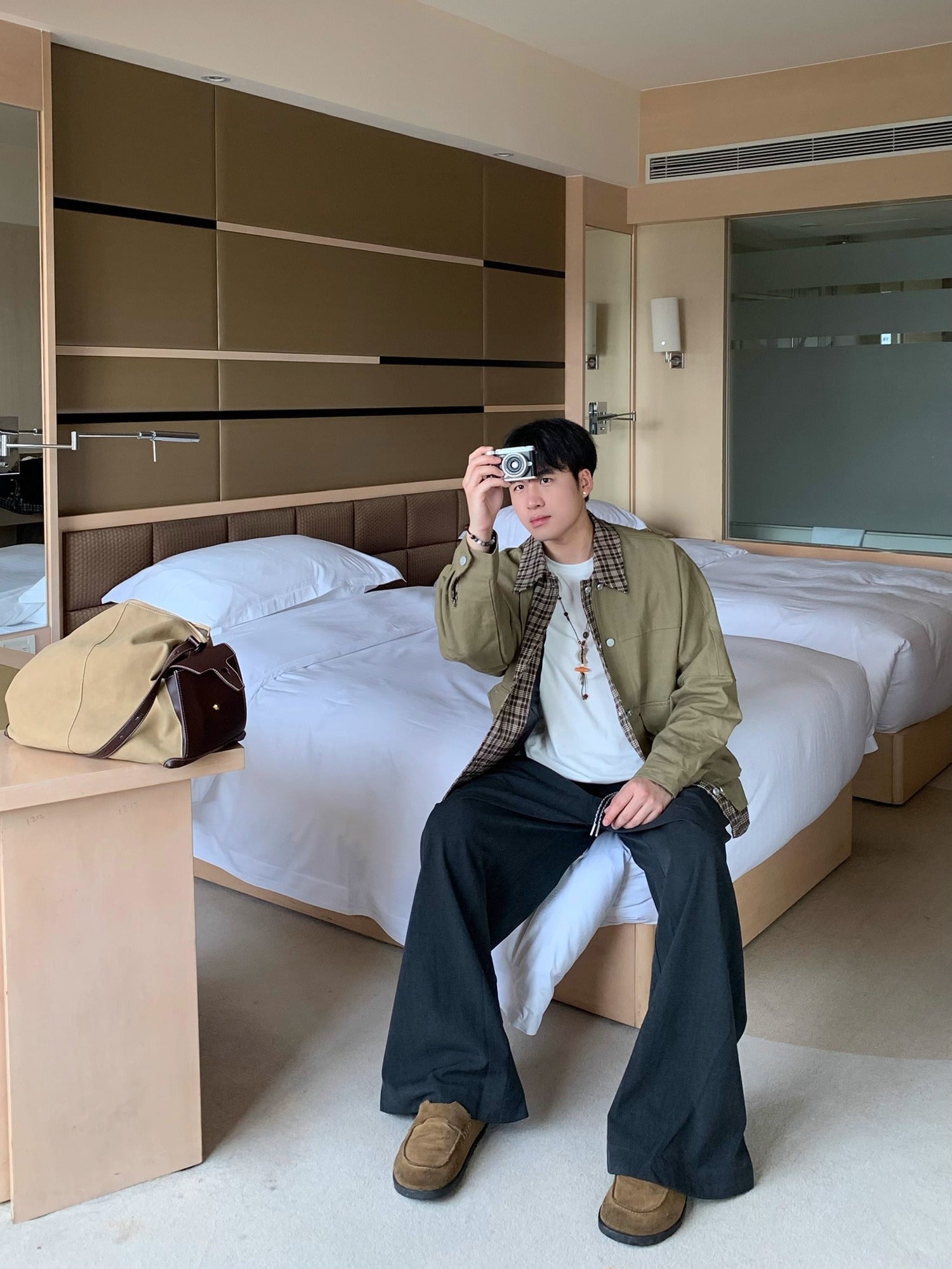 チェック柄レイヤードワークジャケット T0127