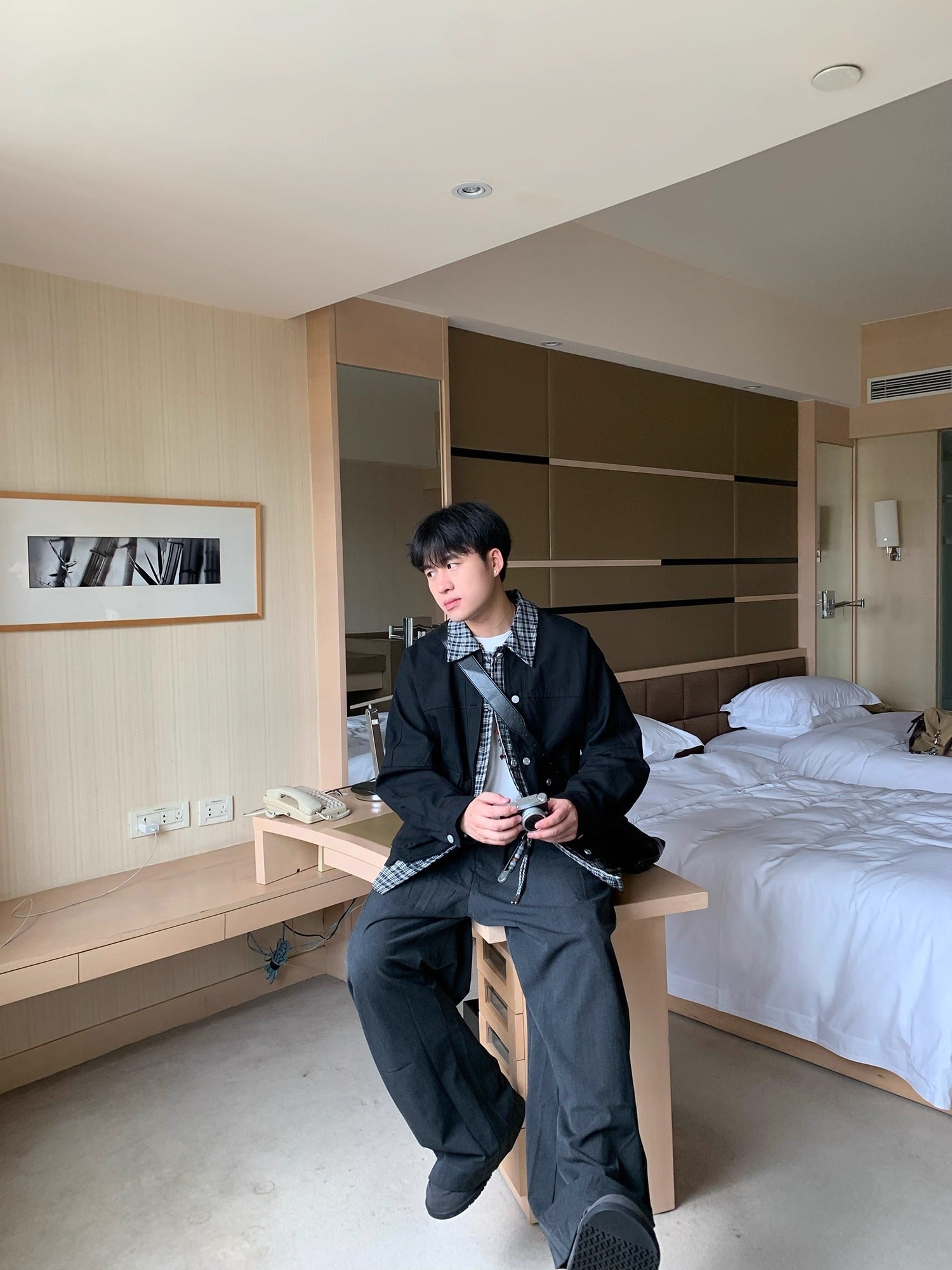 チェック柄レイヤードワークジャケット T0127