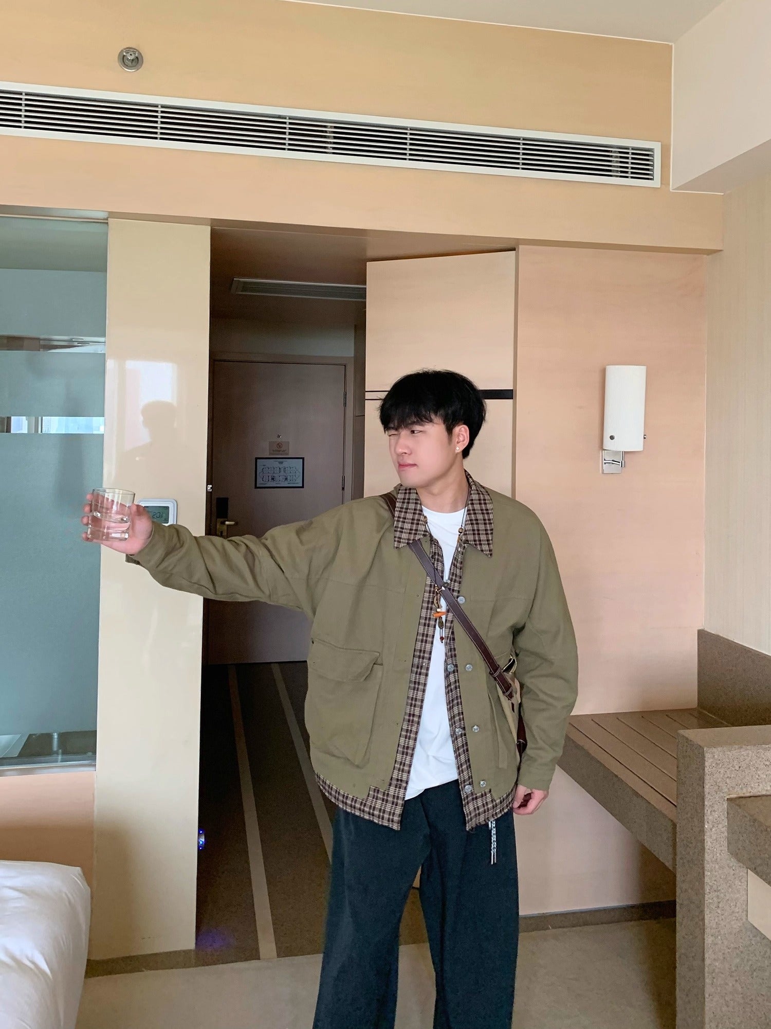 チェック柄レイヤードワークジャケット T0127