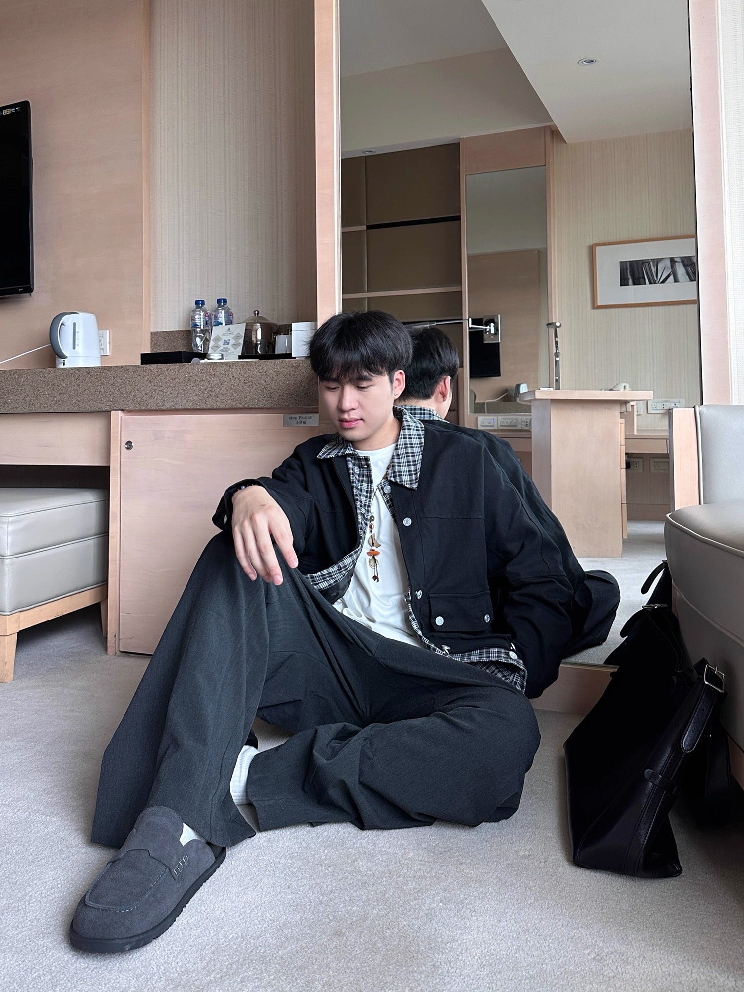 チェック柄レイヤードワークジャケット T0127