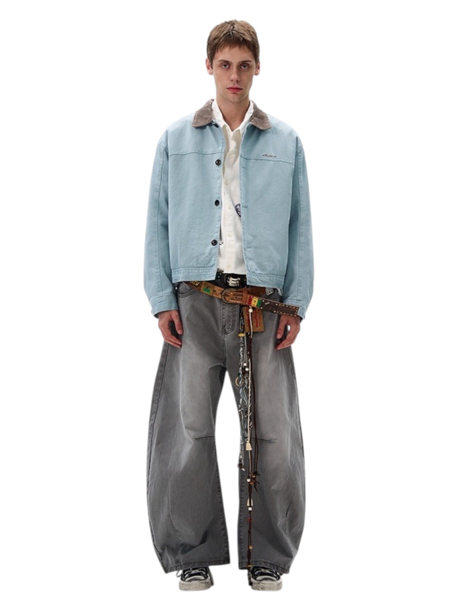 [MADWITCH] WASHED RETRO CONTRAST COLLAR WORKWEAR JACKET T0186