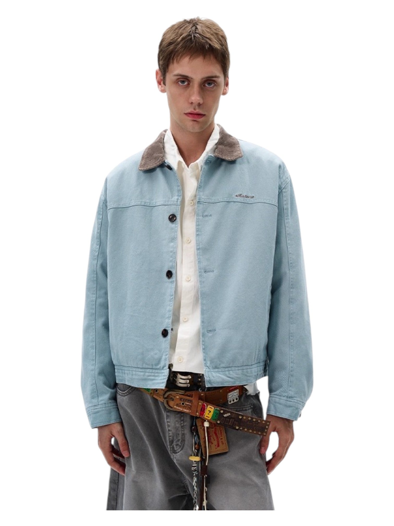 [MADWITCH] WASHED RETRO CONTRAST COLLAR WORKWEAR JACKET T0186