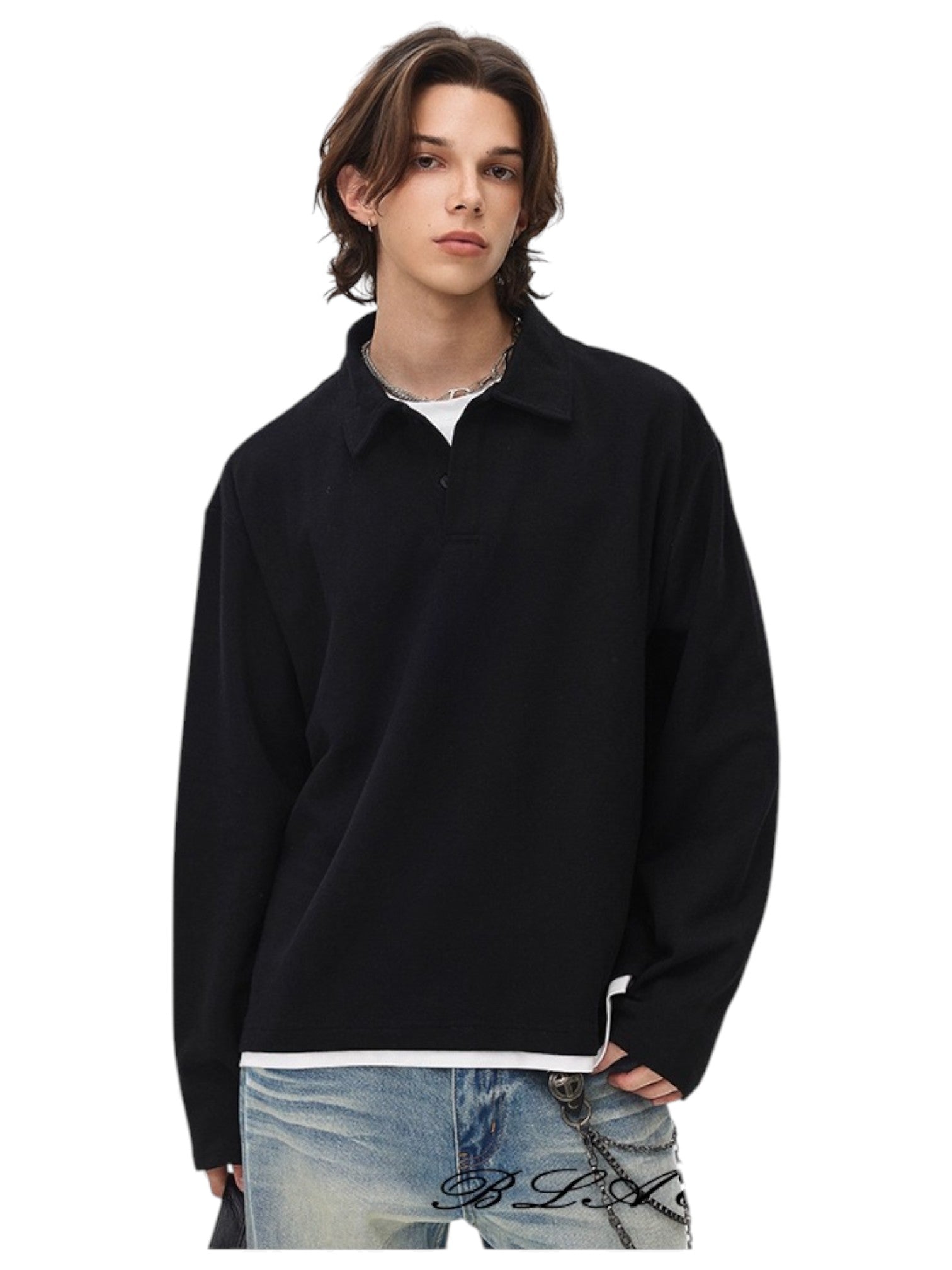 [BLAEXIT] BLAEXIT LAYERED-COLLAR POLO SHIRT J0146