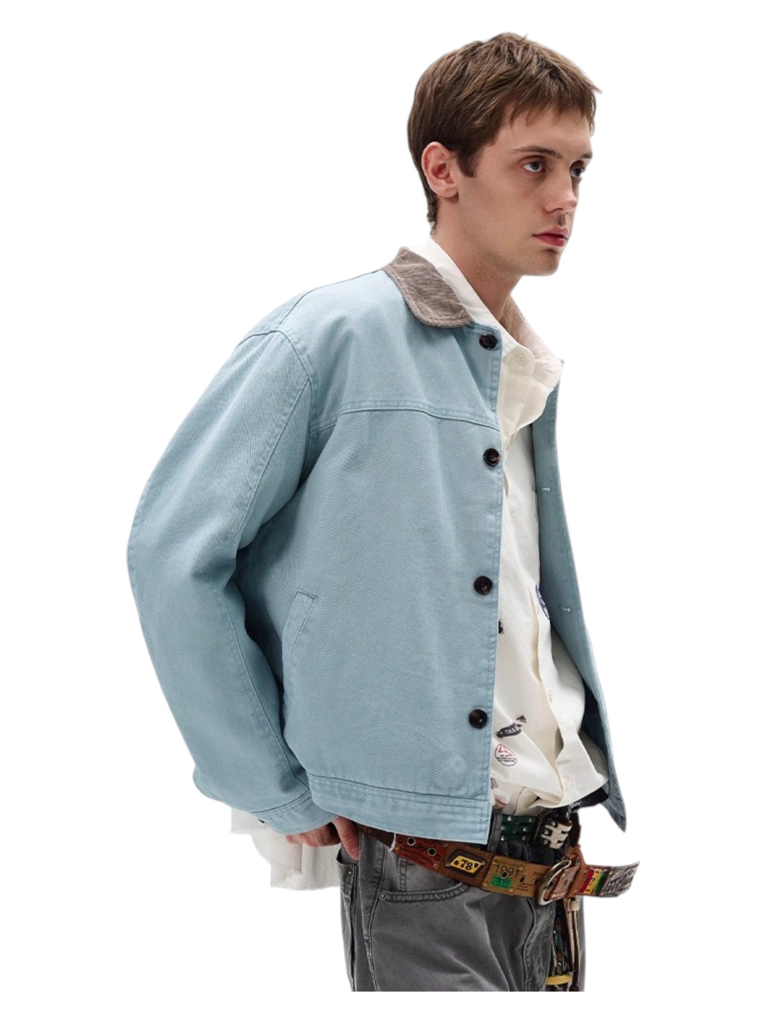 [MADWITCH] WASHED RETRO CONTRAST COLLAR WORKWEAR JACKET T0186