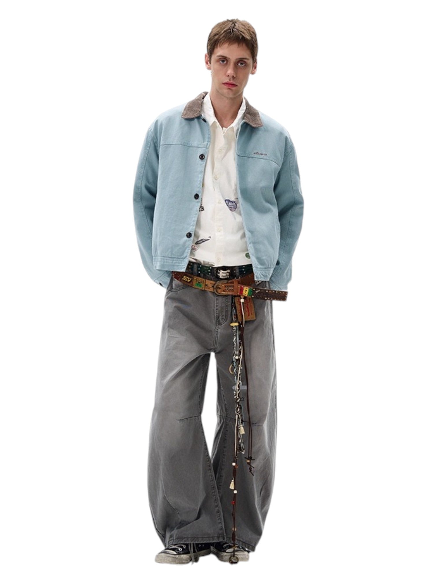 [MADWITCH] WASHED RETRO CONTRAST COLLAR WORKWEAR JACKET T0186