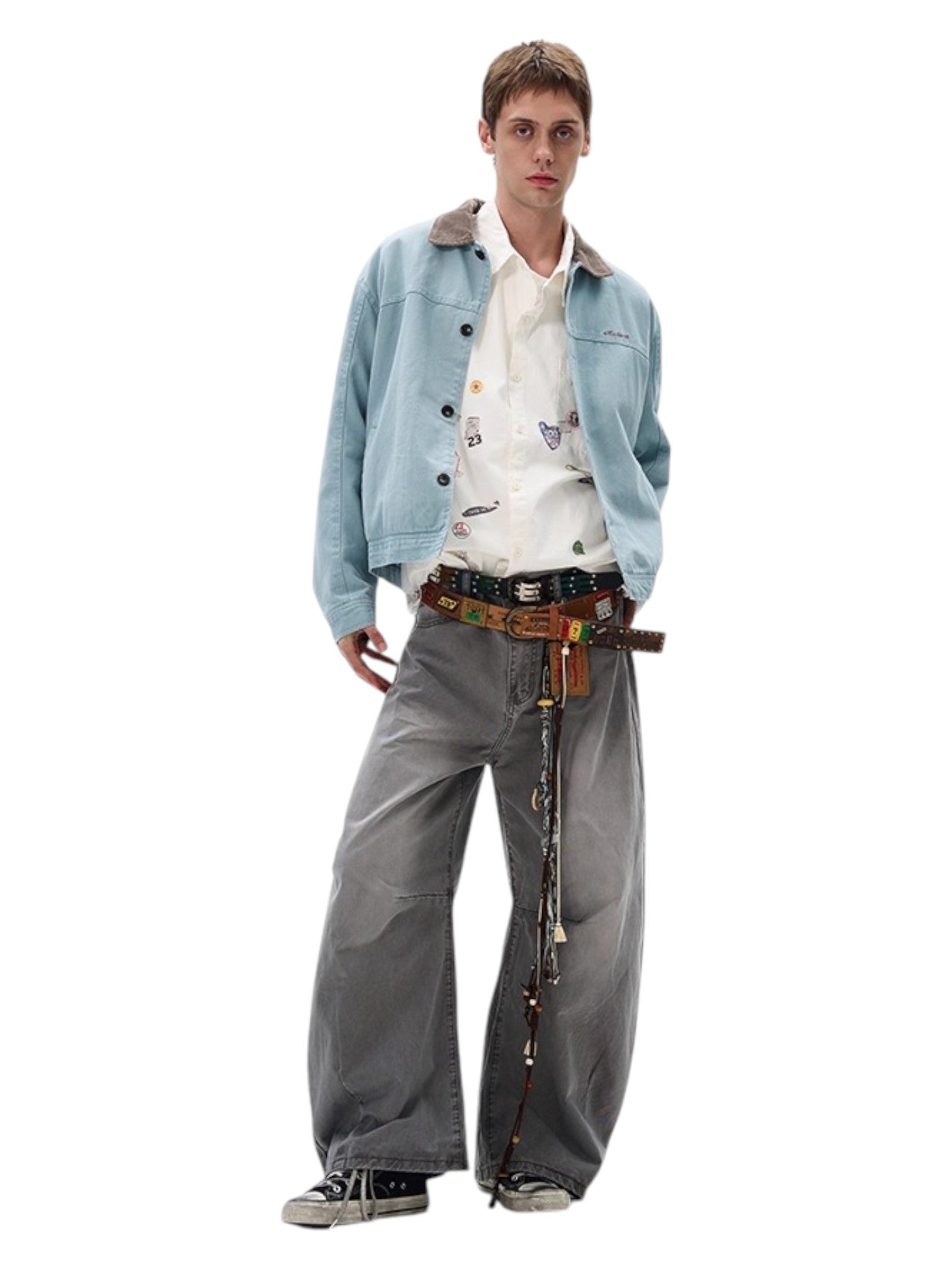 [MADWITCH] WASHED RETRO CONTRAST COLLAR WORKWEAR JACKET T0186