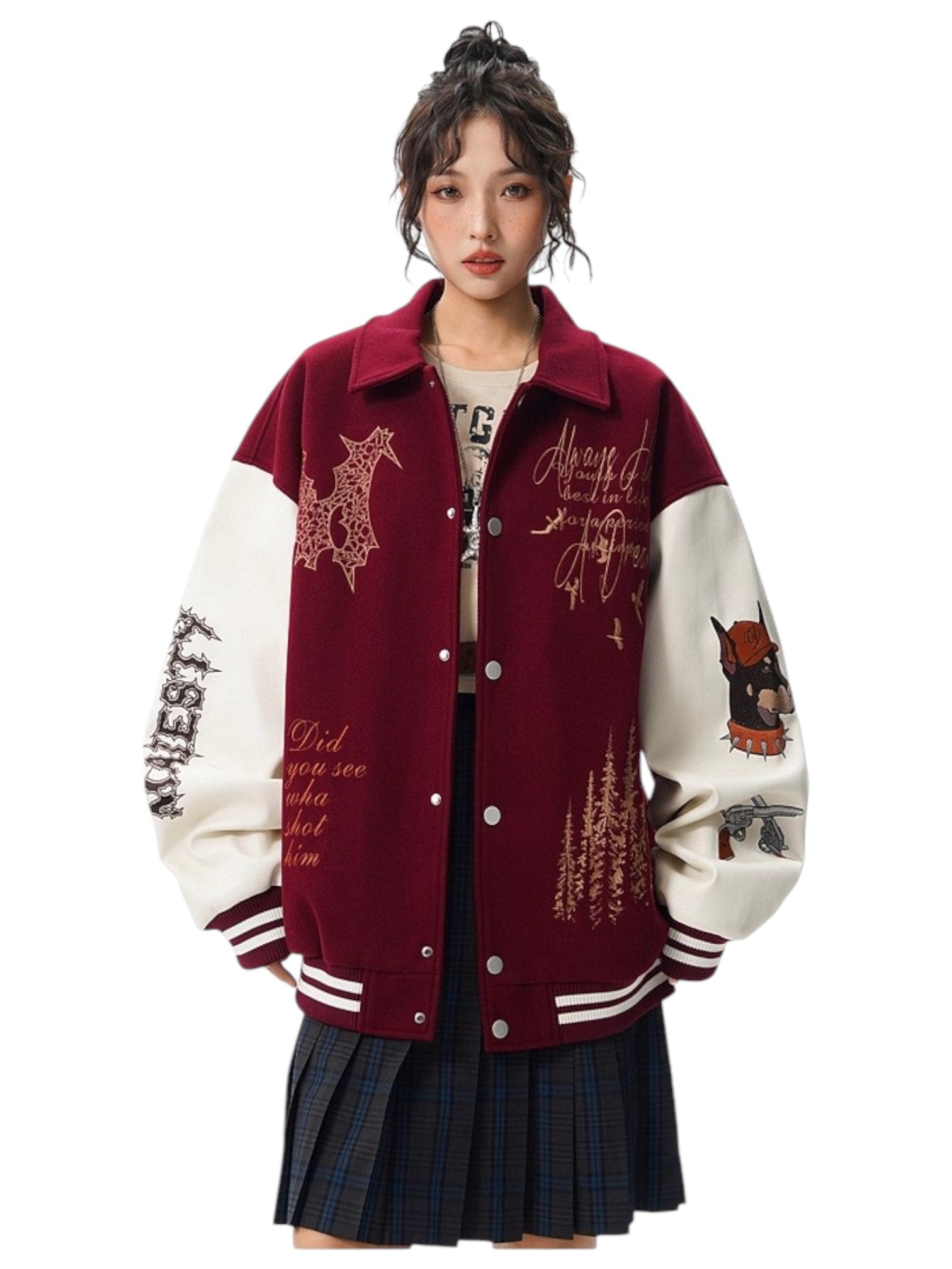 [W.K] PATCHED VARSITY EMBROIDERED JACKET T0182