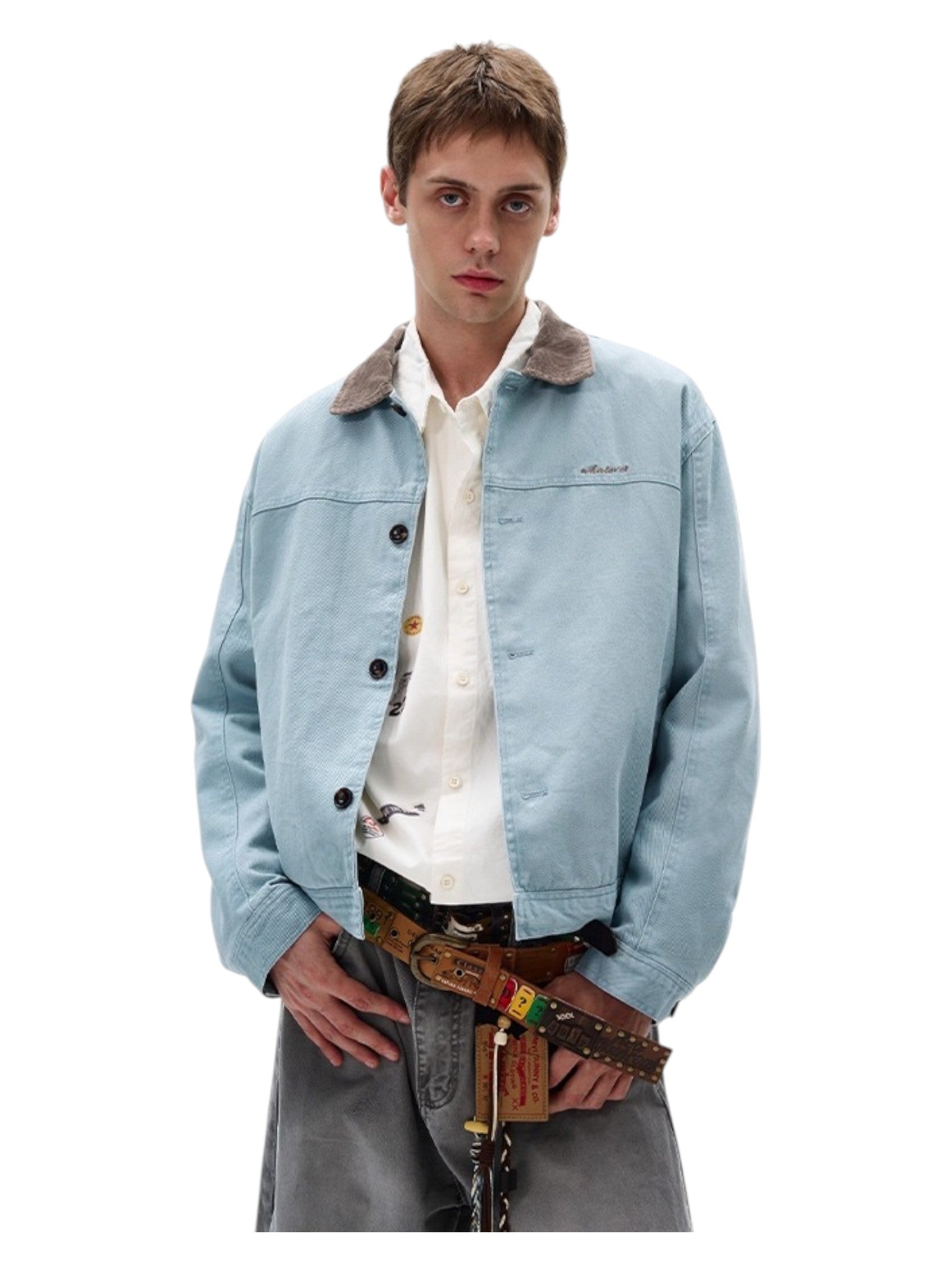 [MADWITCH] WASHED RETRO CONTRAST COLLAR WORKWEAR JACKET T0186