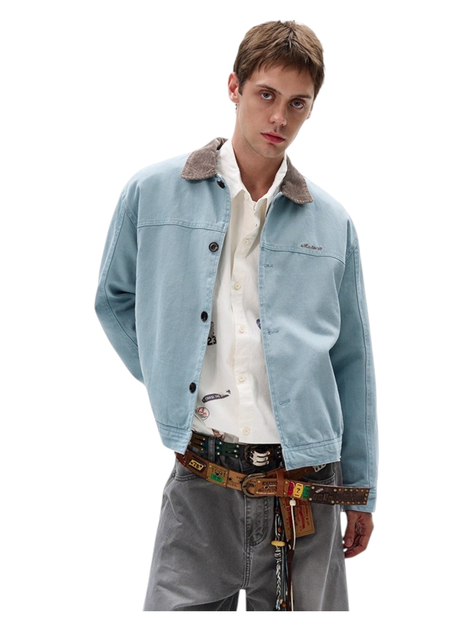 [MADWITCH] WASHED RETRO CONTRAST COLLAR WORKWEAR JACKET T0186