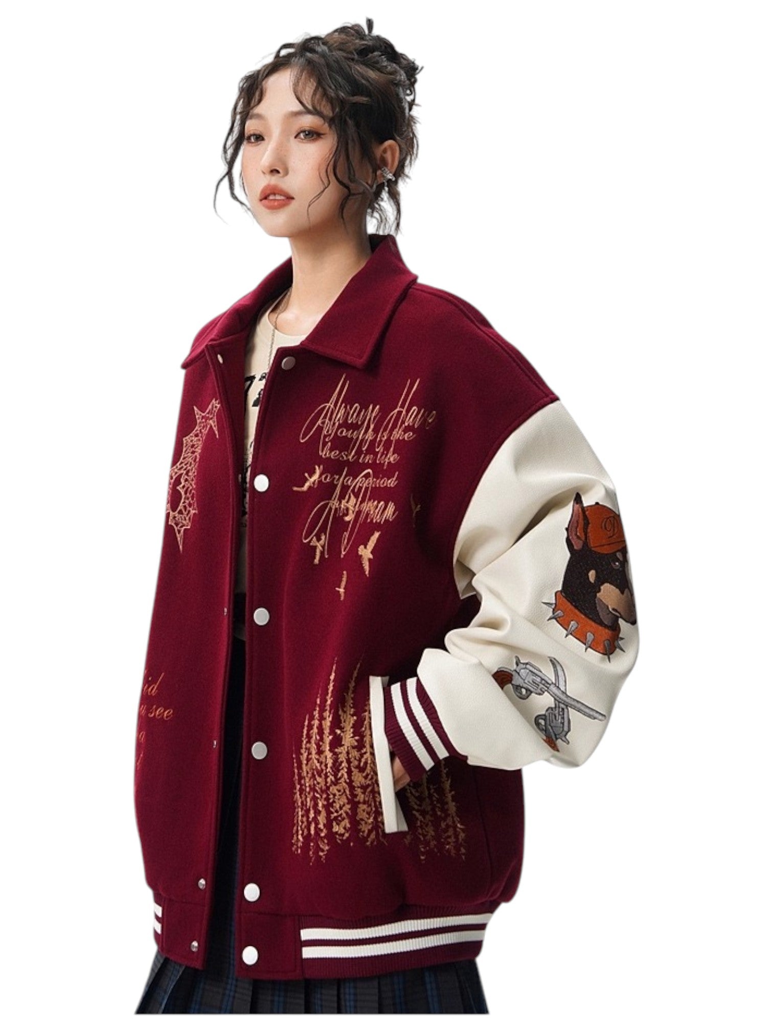 [W.K] PATCHED VARSITY EMBROIDERED JACKET T0182