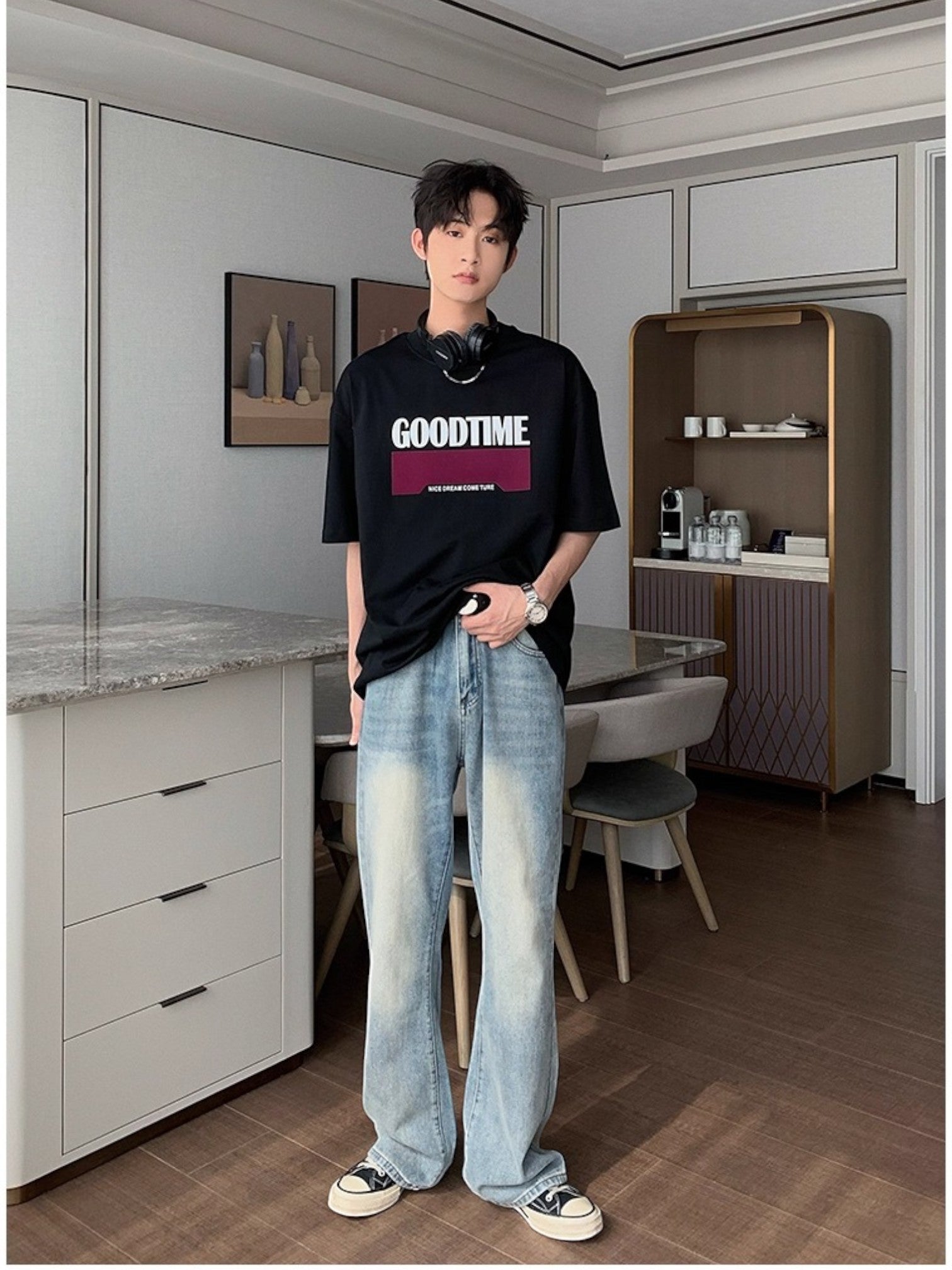 [Hualun] VINTAGE FLARE DRAPE JEANS B0311