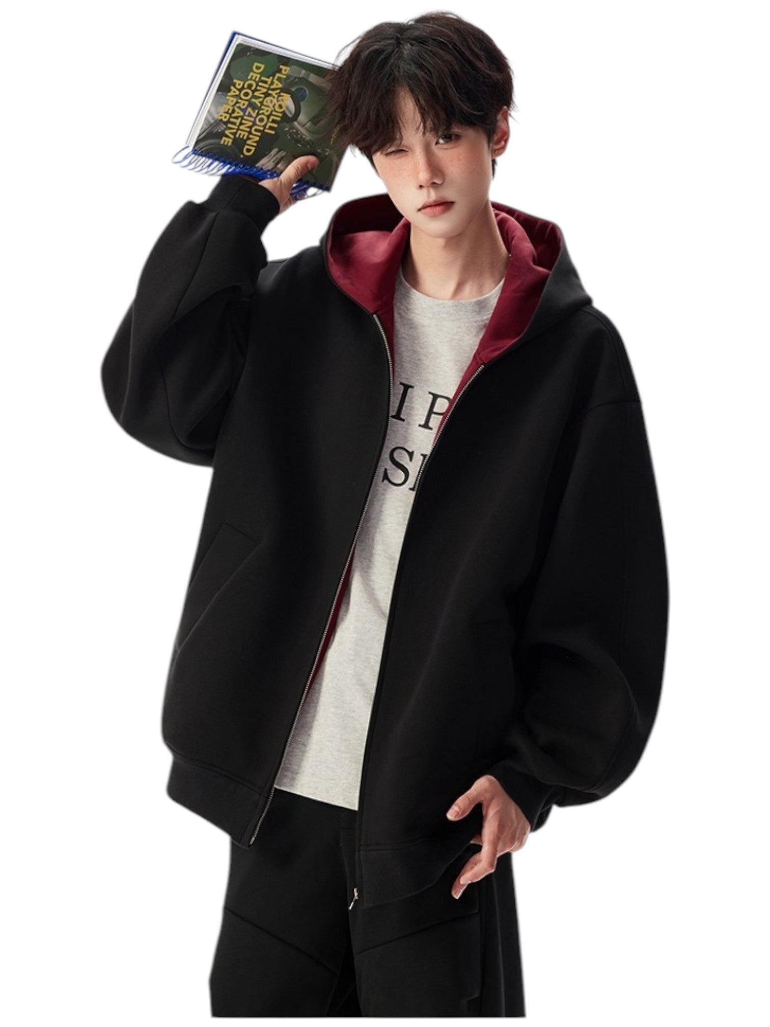 [OLD] FAUX TWO-PIECE HOODED LOOSE JACKET T0185