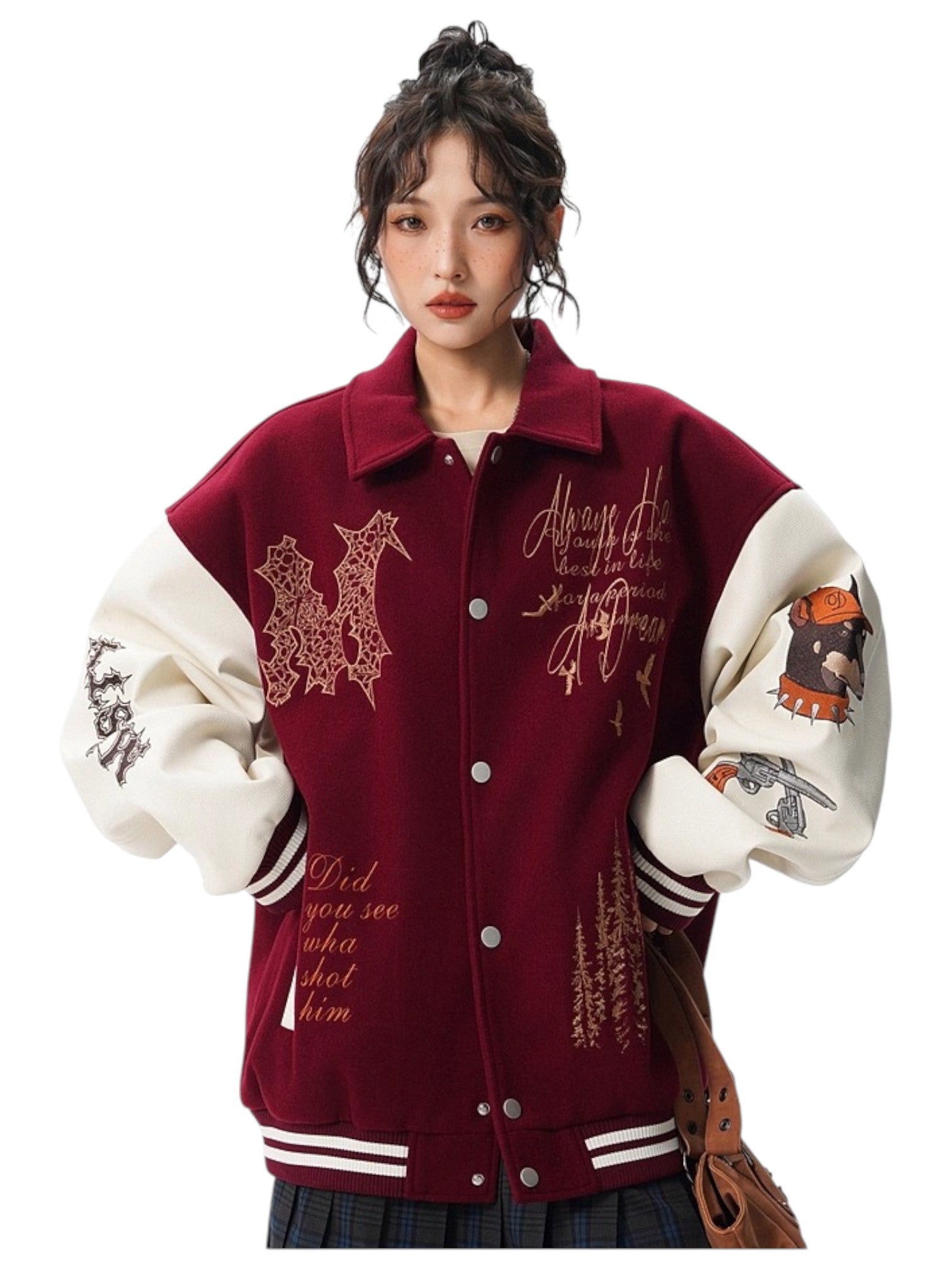 [W.K] PATCHED VARSITY EMBROIDERED JACKET T0182