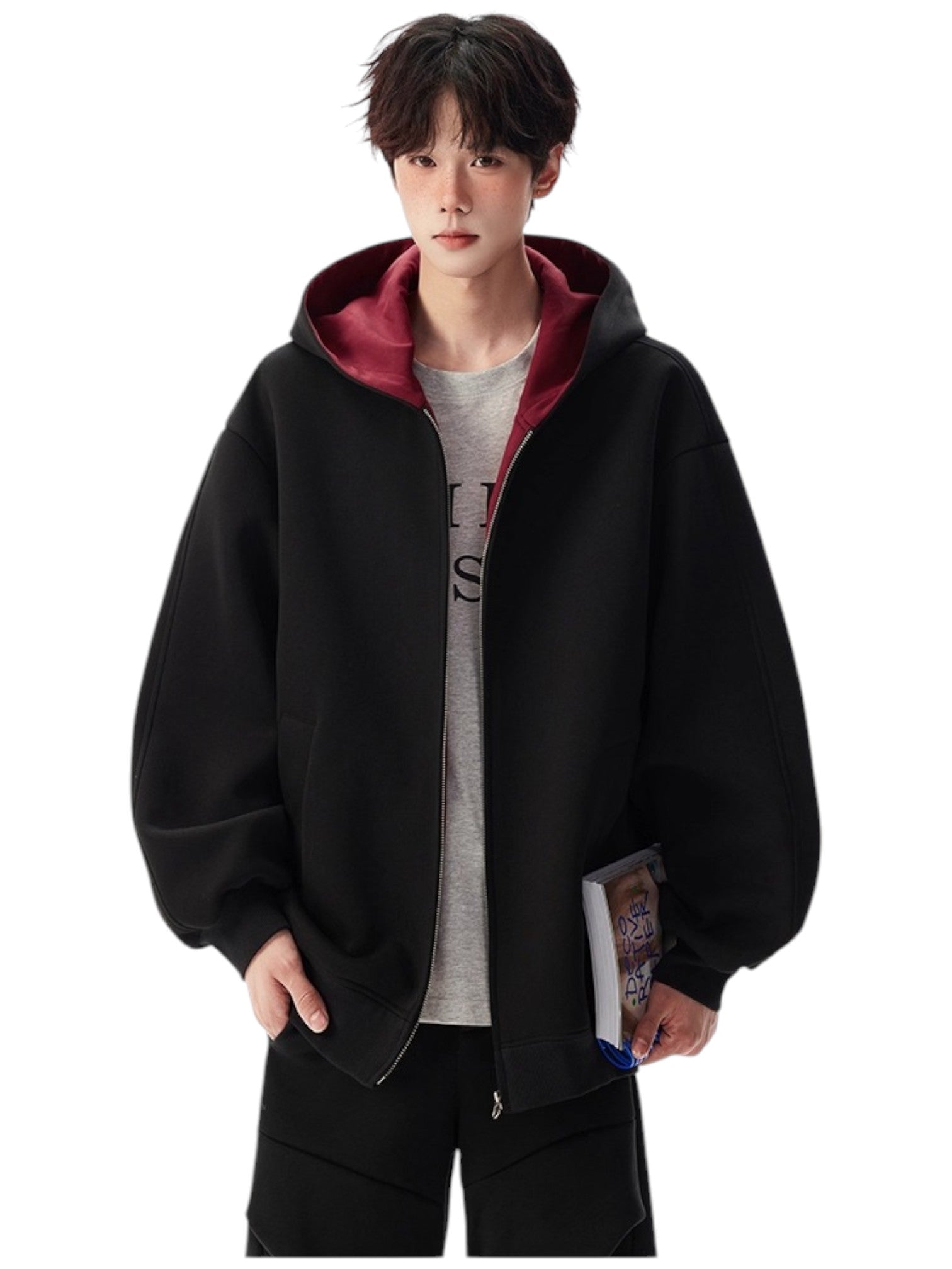 [OLD] FAUX TWO-PIECE HOODED LOOSE JACKET T0185