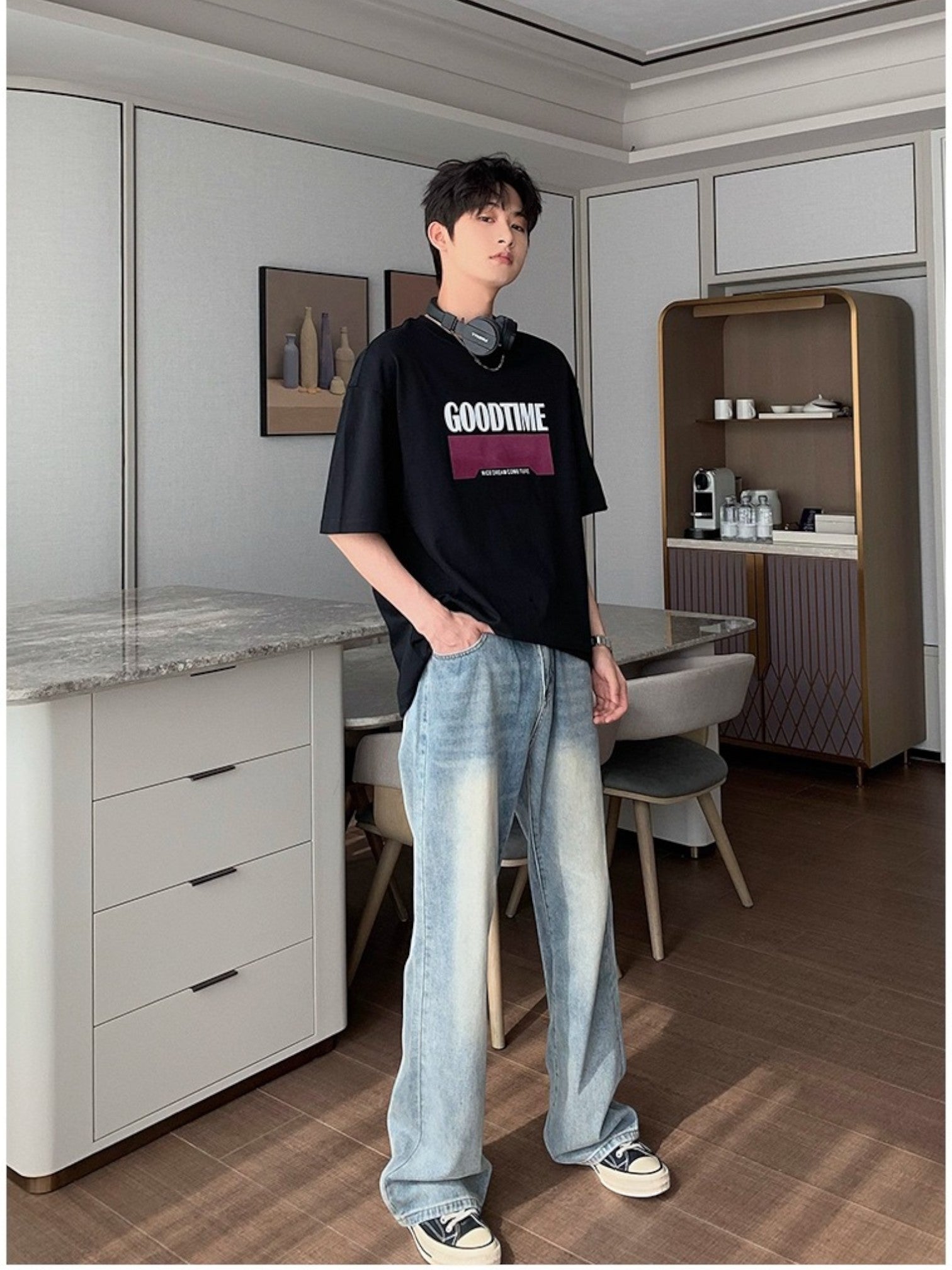 [Hualun] VINTAGE FLARE DRAPE JEANS B0311