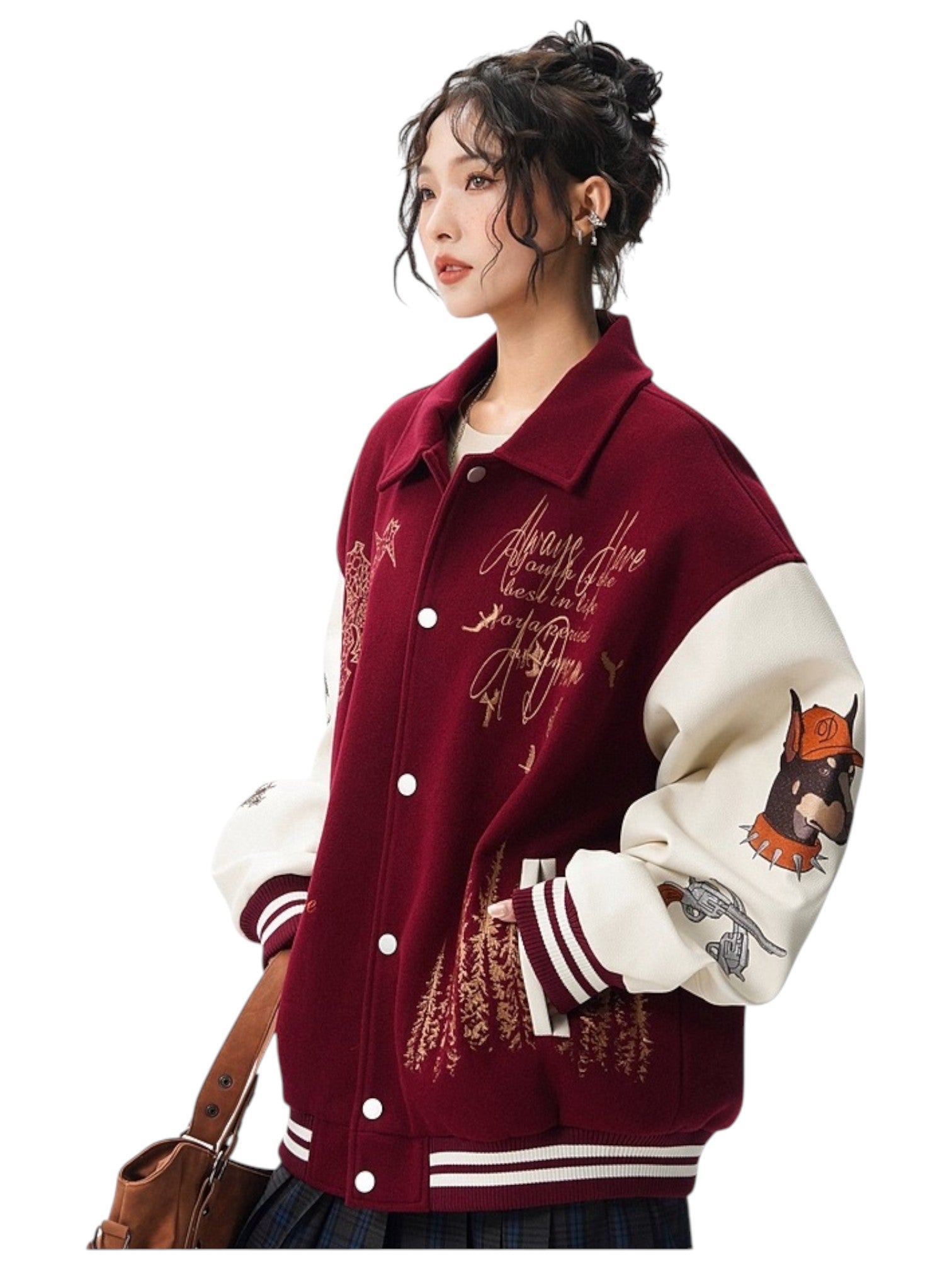 [W.K] PATCHED VARSITY EMBROIDERED JACKET T0182