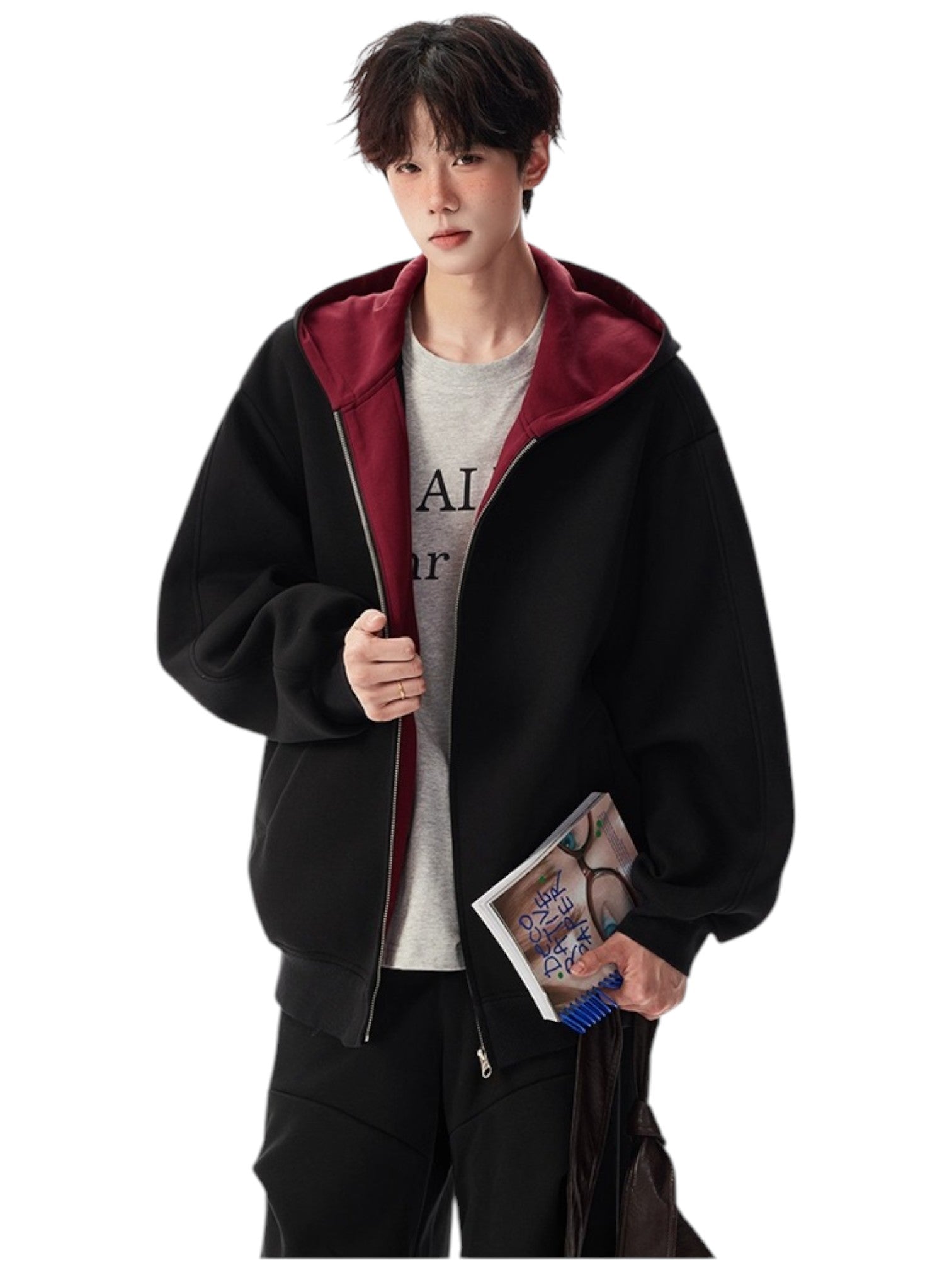 [OLD] FAUX TWO-PIECE HOODED LOOSE JACKET T0185