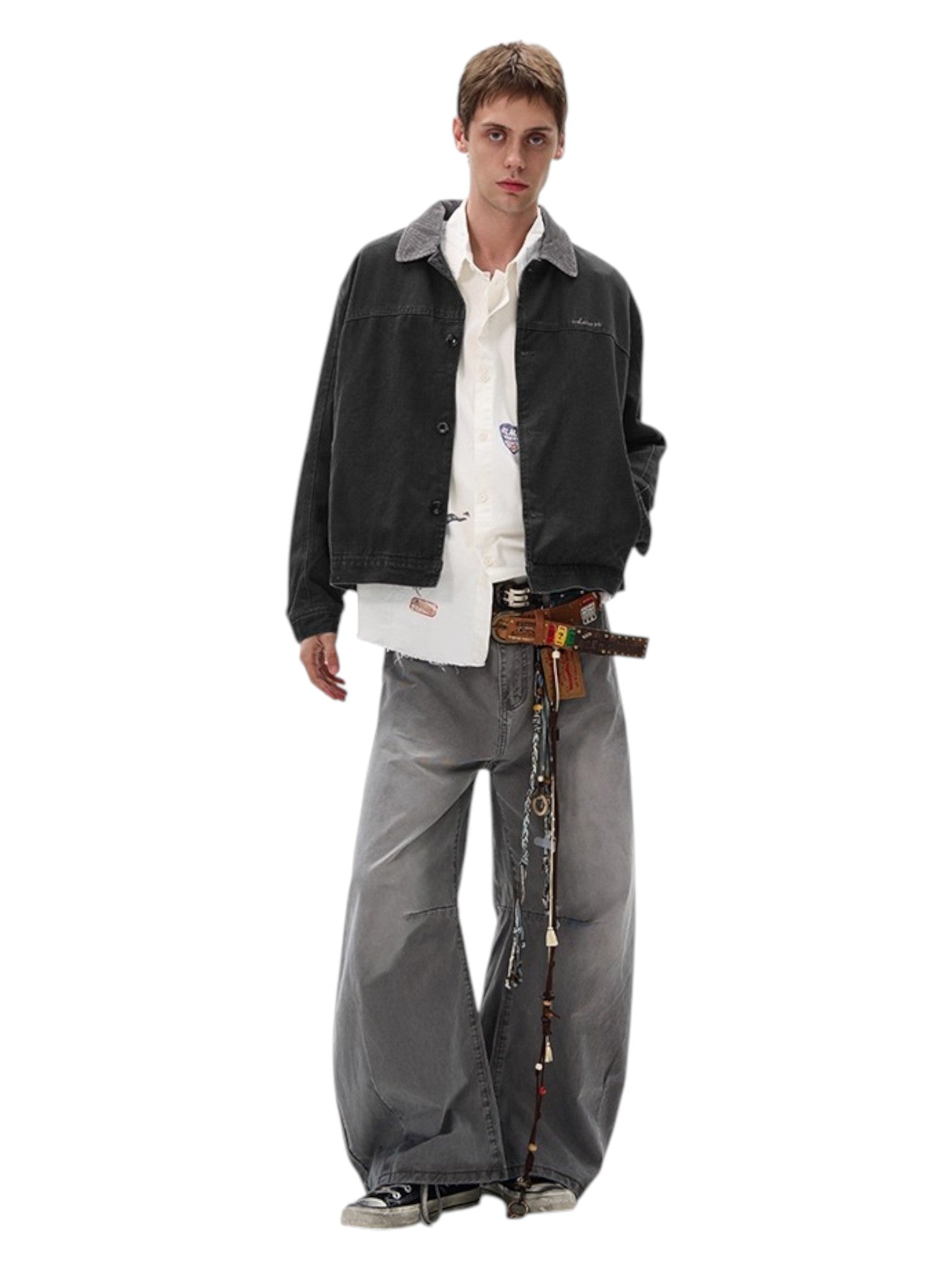 [MADWITCH] WASHED RETRO CONTRAST COLLAR WORKWEAR JACKET T0186