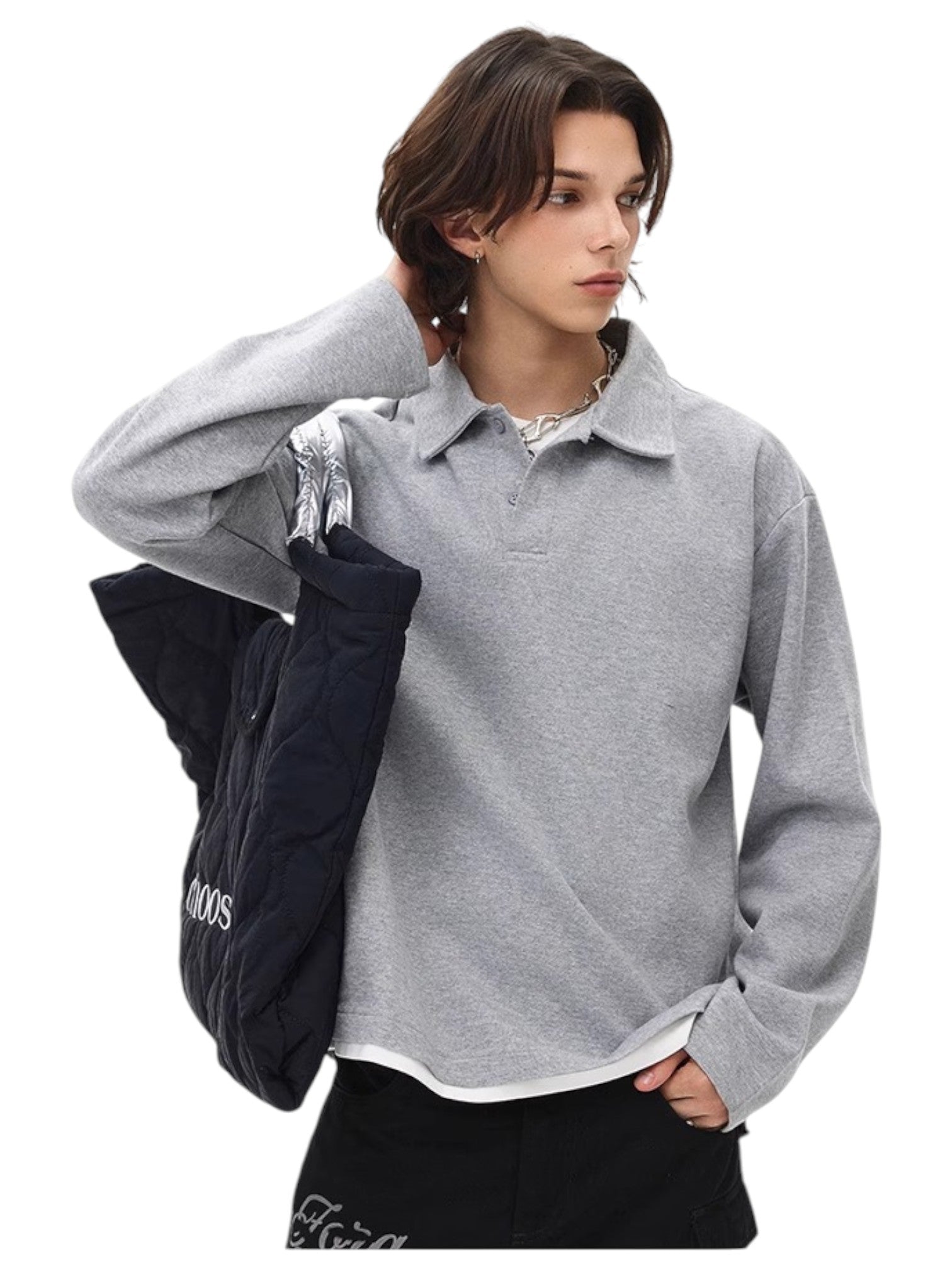 [BLAEXIT] BLAEXIT LAYERED-COLLAR POLO SHIRT J0146