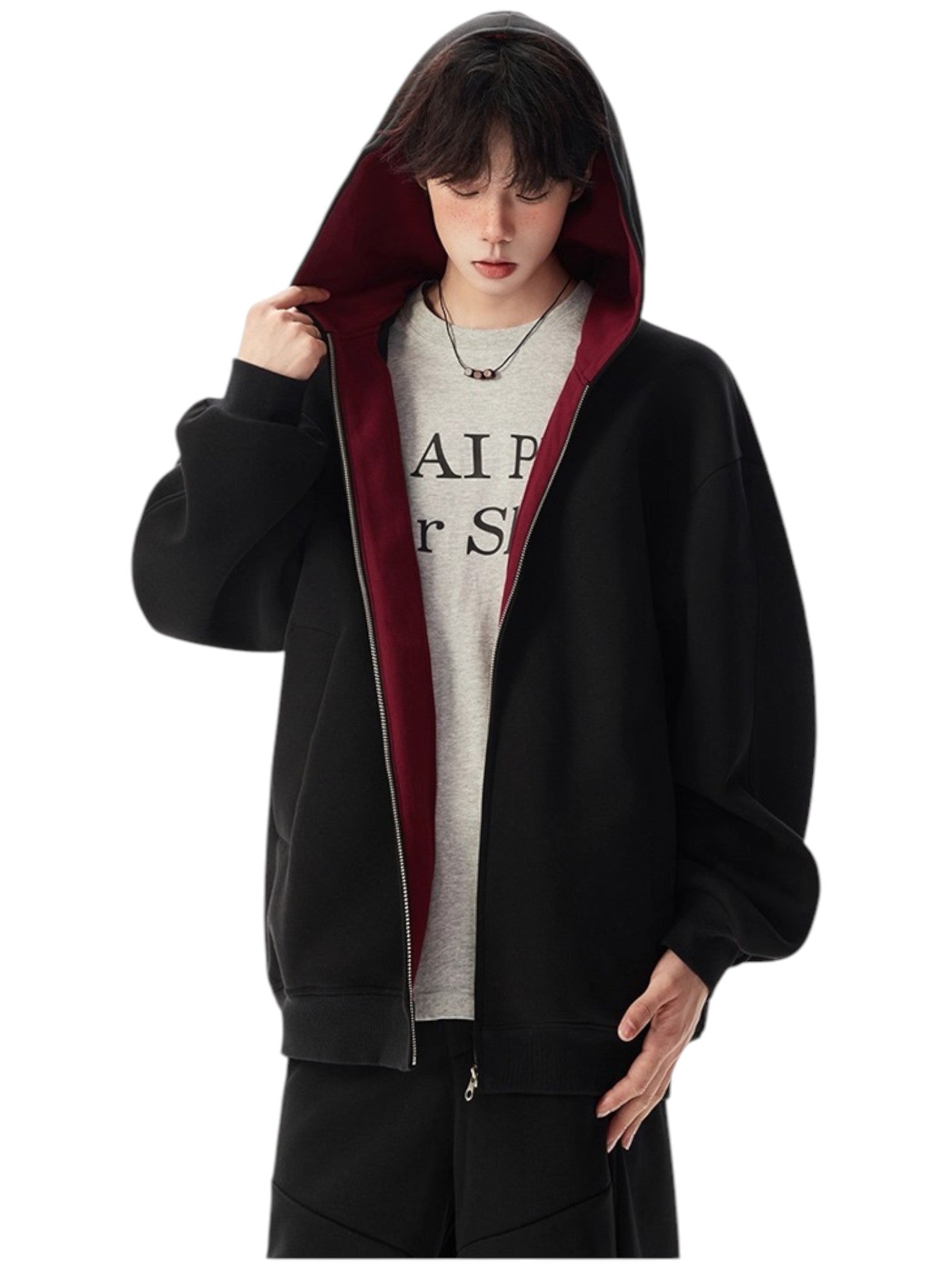 [OLD] FAUX TWO-PIECE HOODED LOOSE JACKET T0185