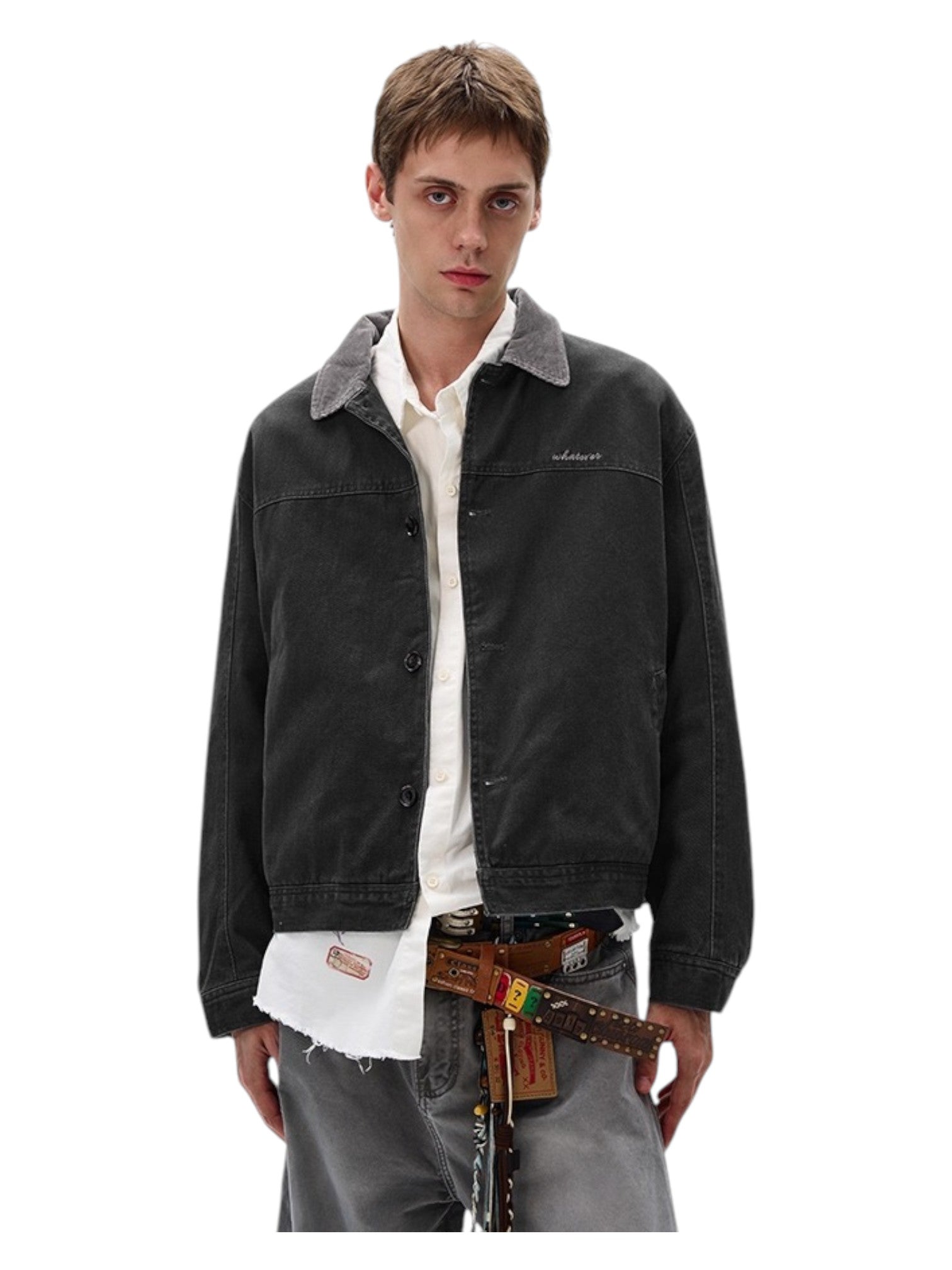 [MADWITCH] WASHED RETRO CONTRAST COLLAR WORKWEAR JACKET T0186