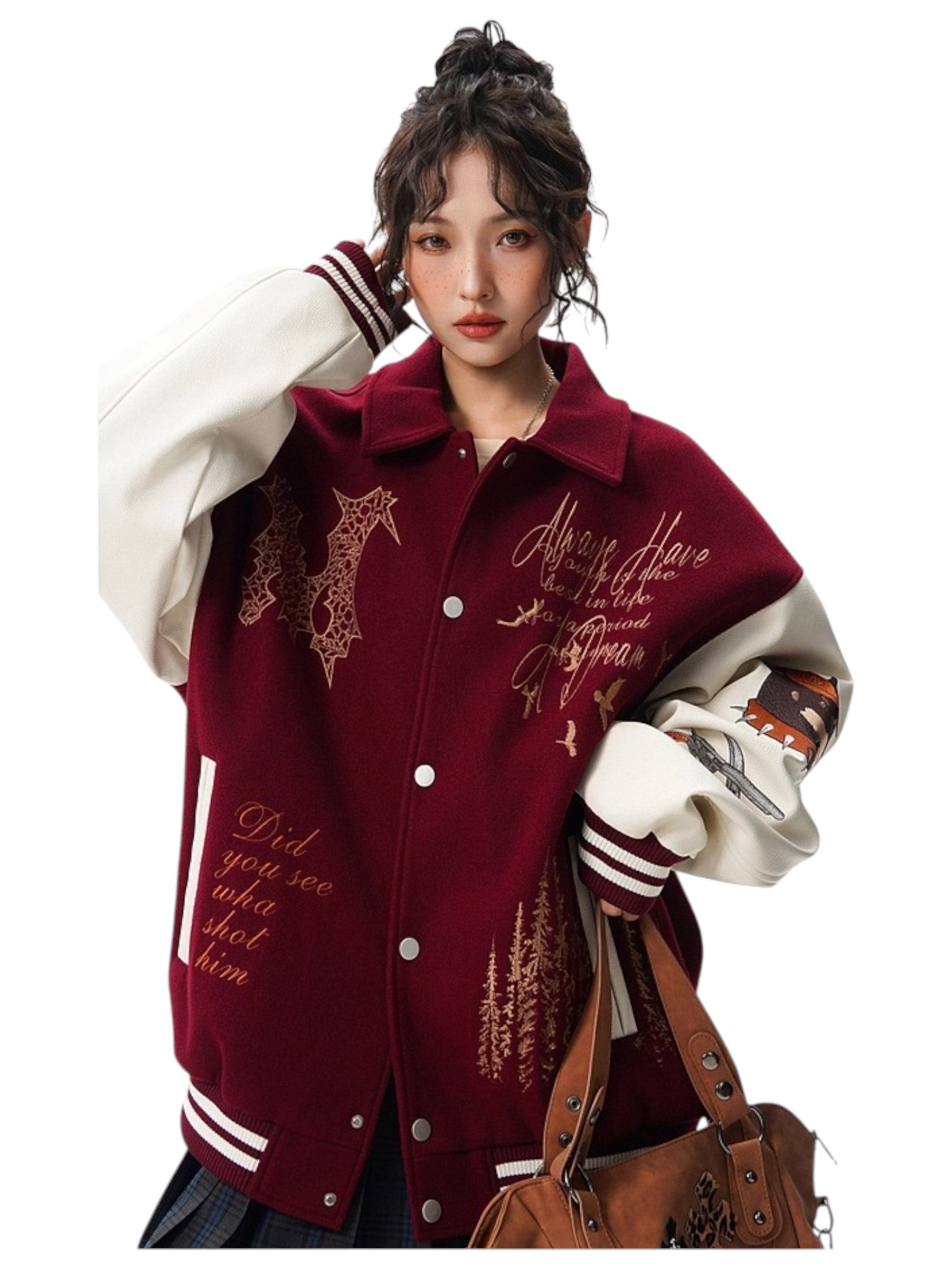 [W.K] PATCHED VARSITY EMBROIDERED JACKET T0182