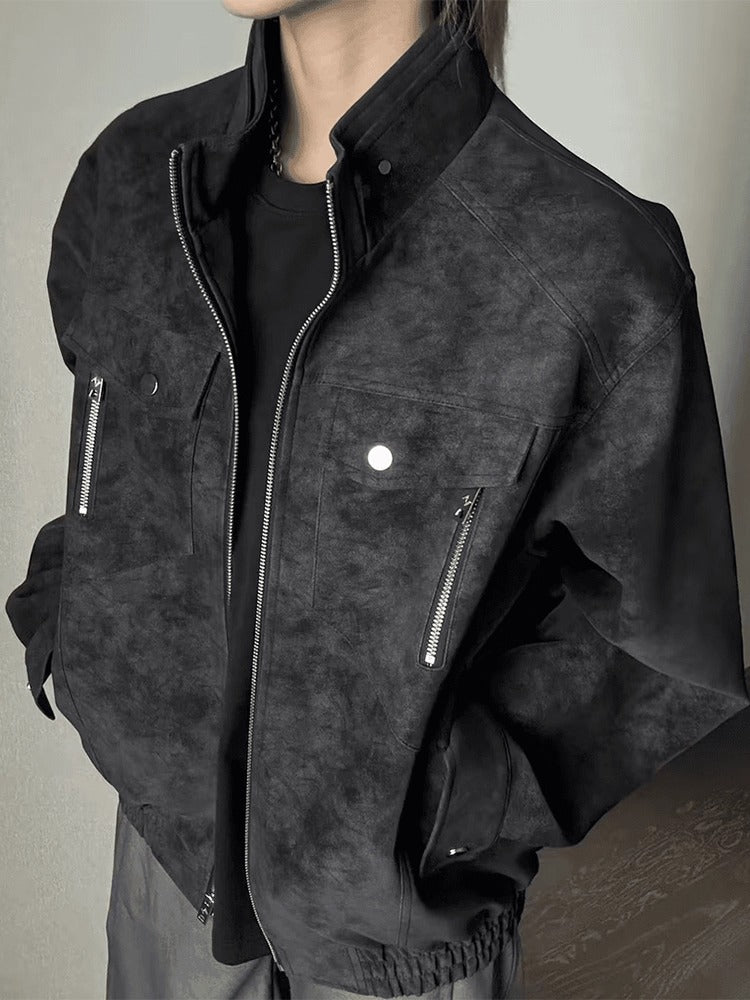 FAUX LEATHER STAND-COLLAR JACKET T0131