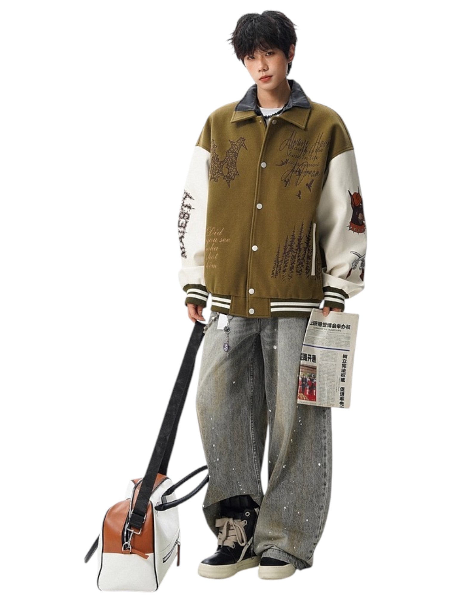 [W.K] PATCHED VARSITY EMBROIDERED JACKET T0182