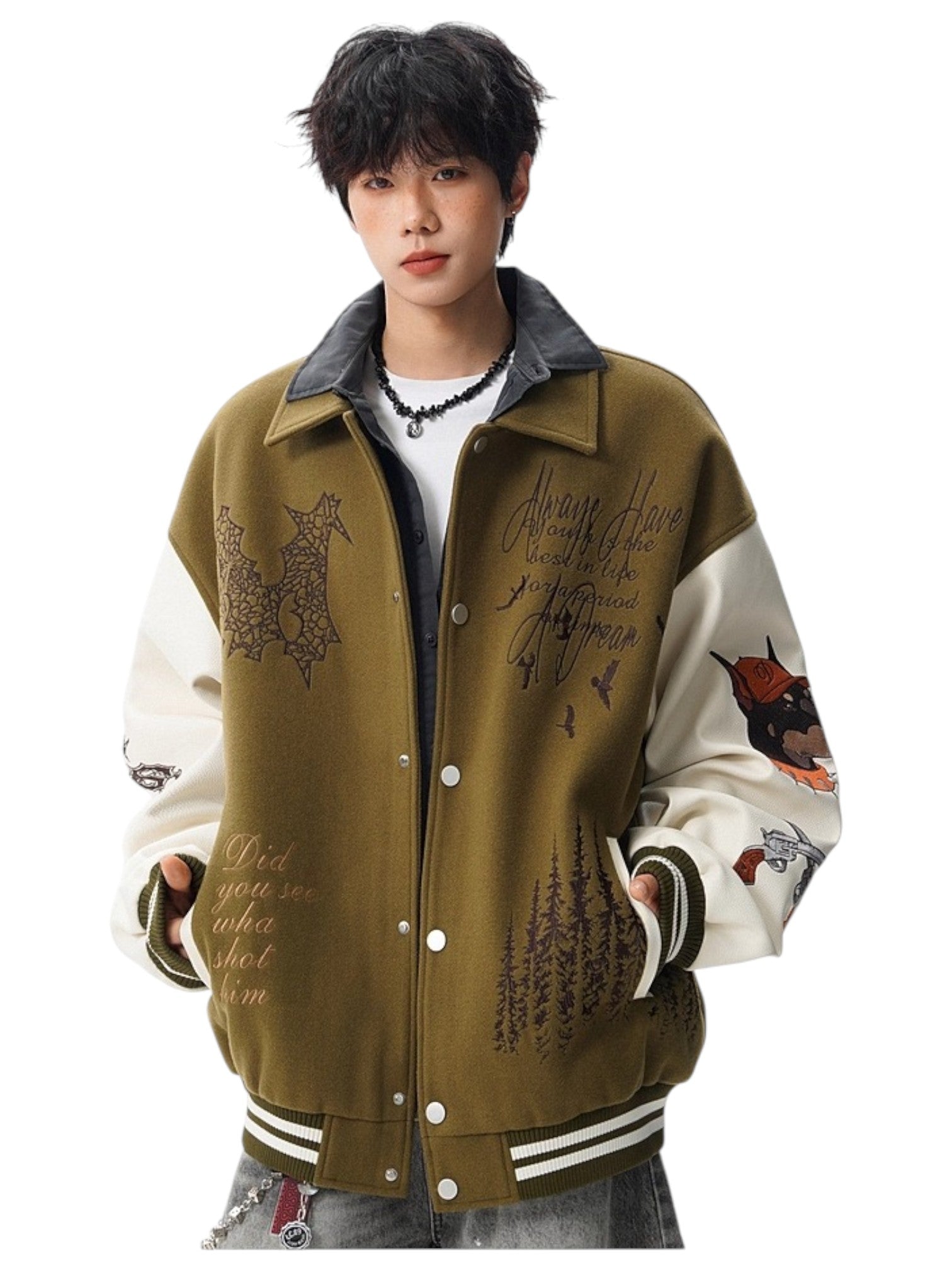 [W.K] PATCHED VARSITY EMBROIDERED JACKET T0182
