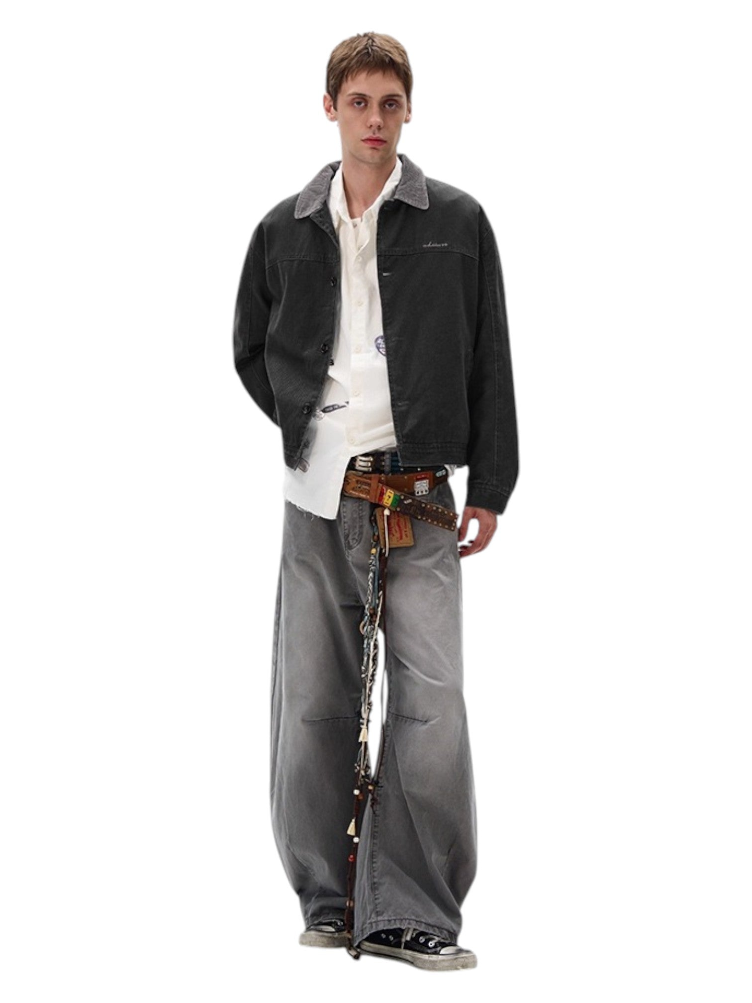 [MADWITCH] WASHED RETRO CONTRAST COLLAR WORKWEAR JACKET T0186