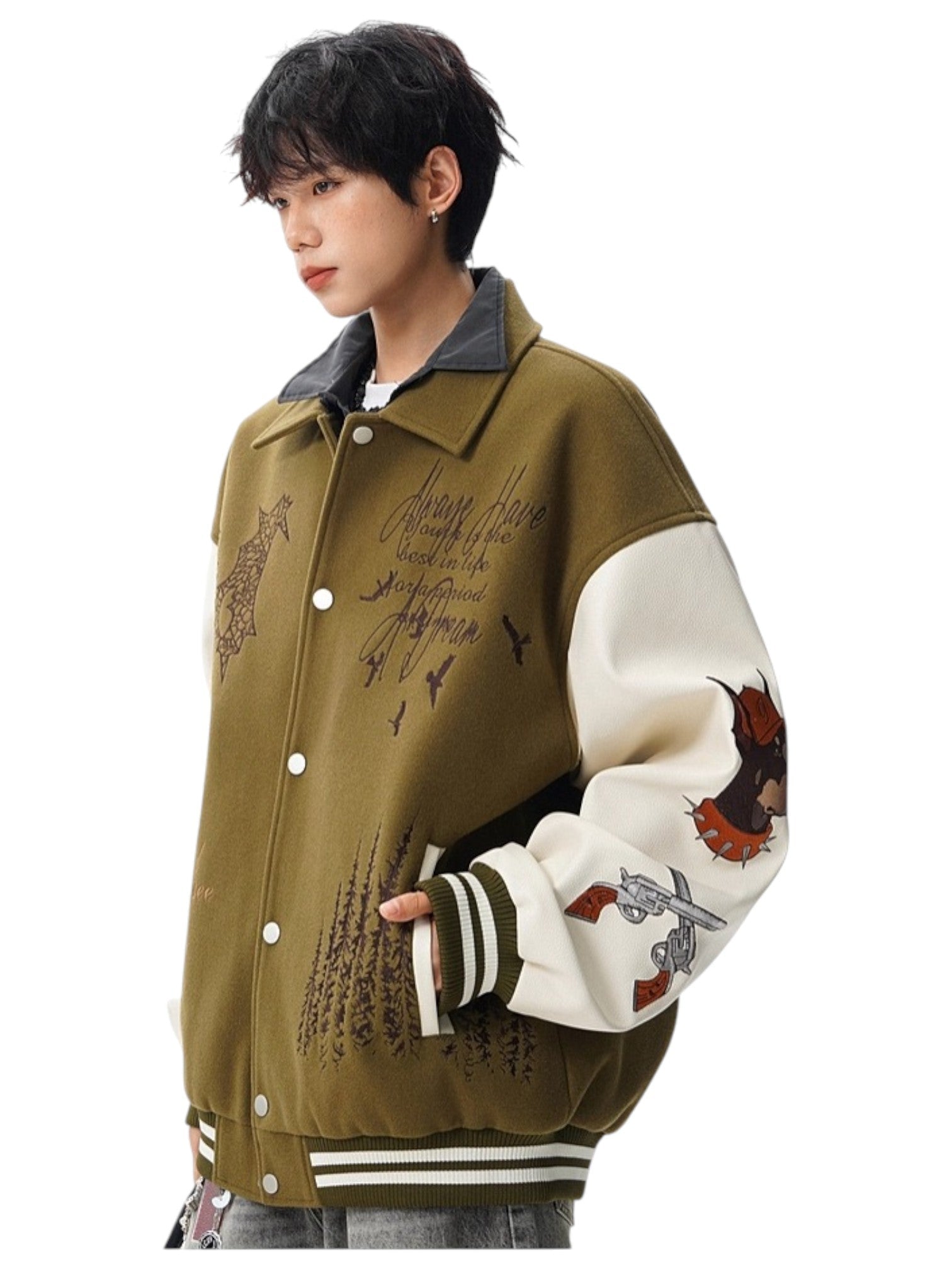 [W.K] PATCHED VARSITY EMBROIDERED JACKET T0182