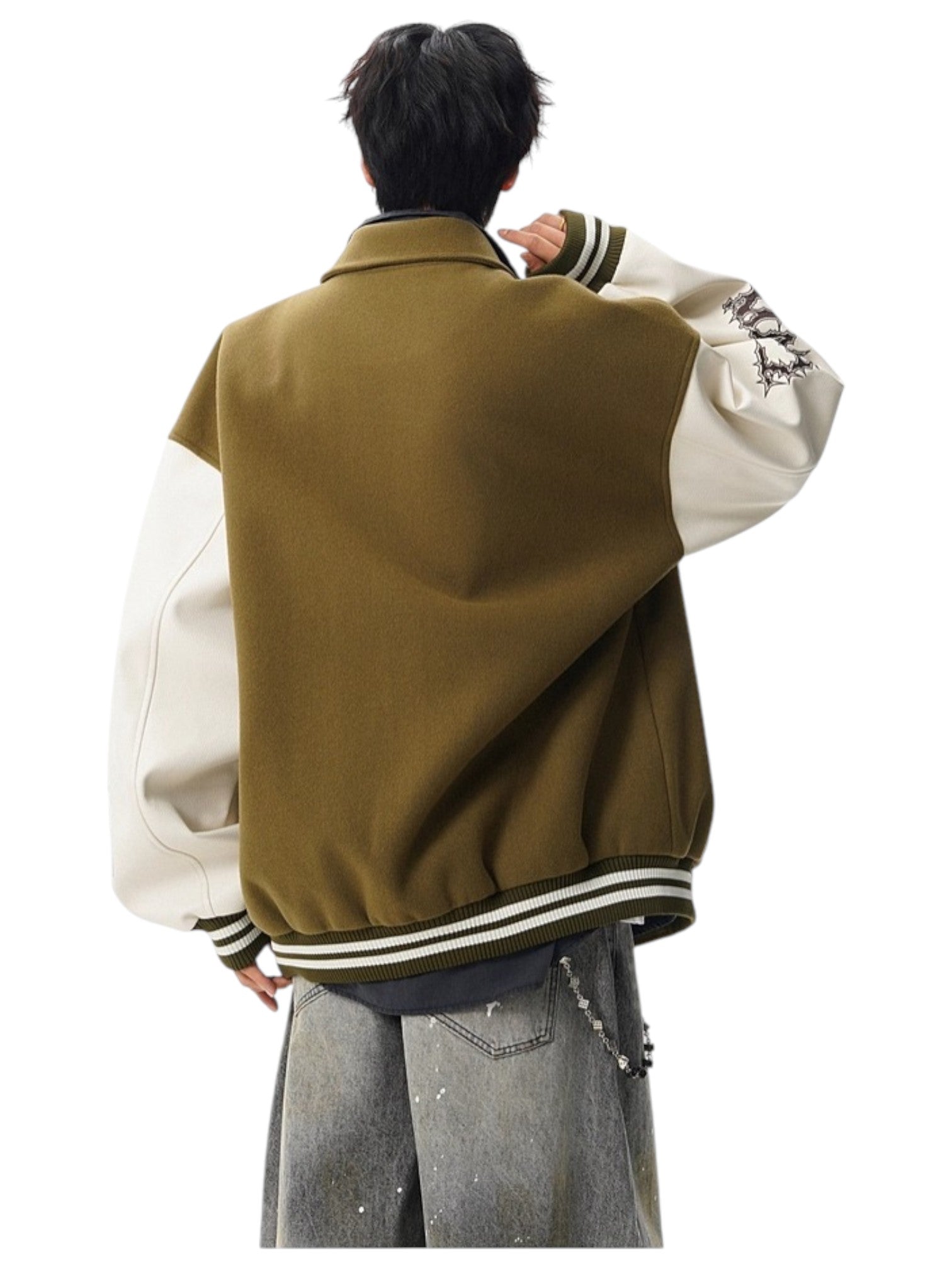 [W.K] PATCHED VARSITY EMBROIDERED JACKET T0182