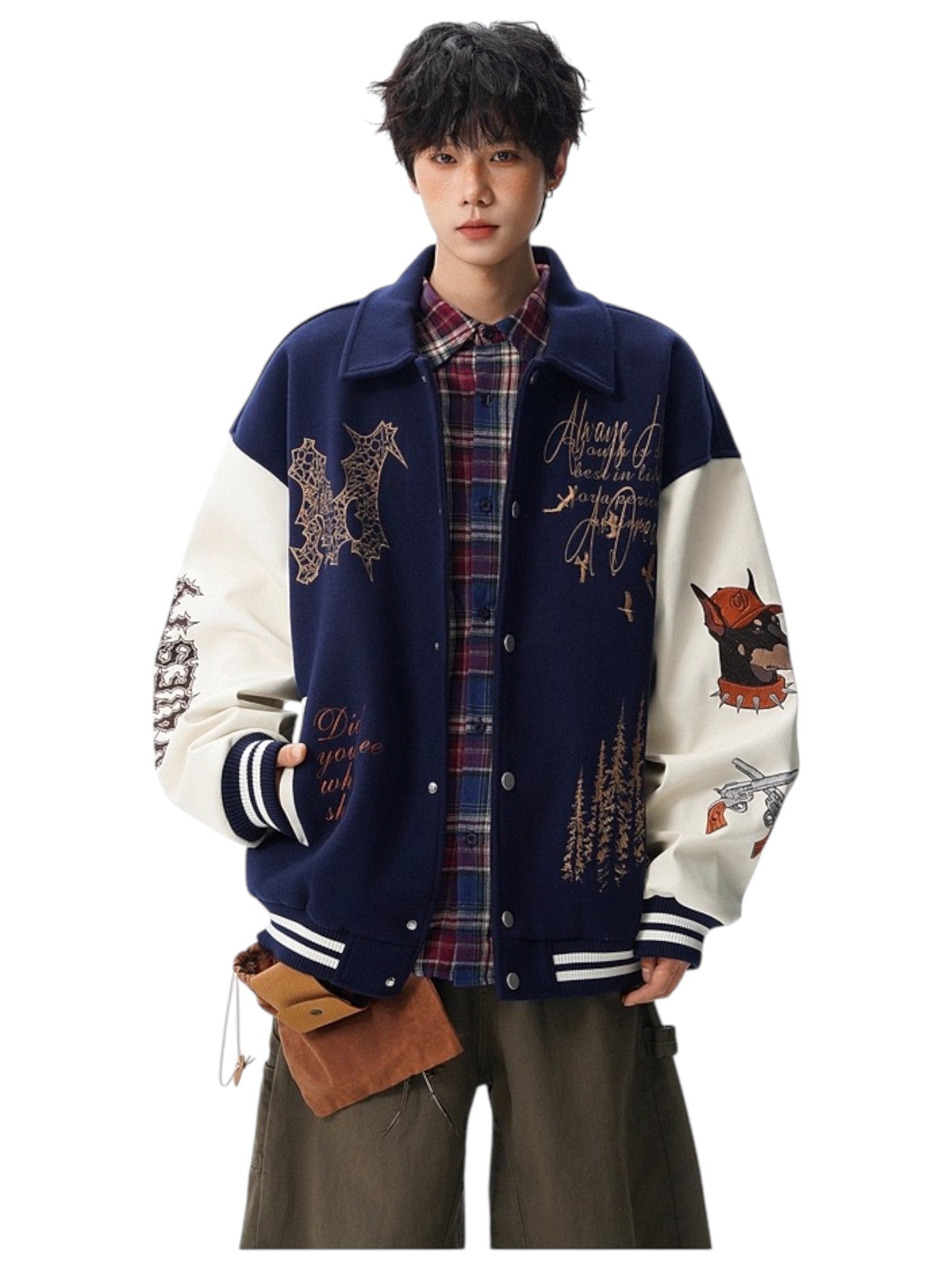 [W.K] PATCHED VARSITY EMBROIDERED JACKET T0182