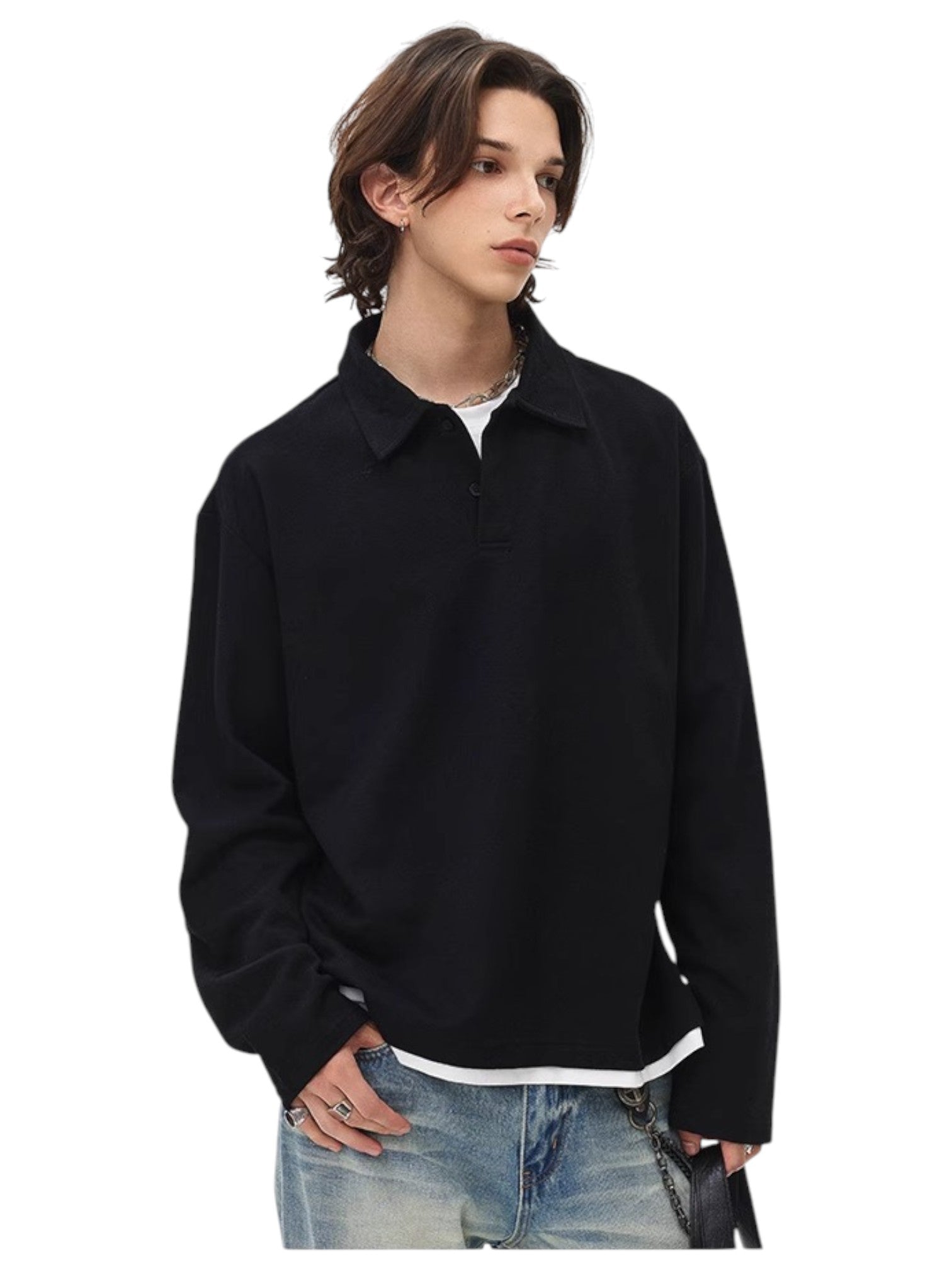 [BLAEXIT] BLAEXIT LAYERED-COLLAR POLO SHIRT J0146