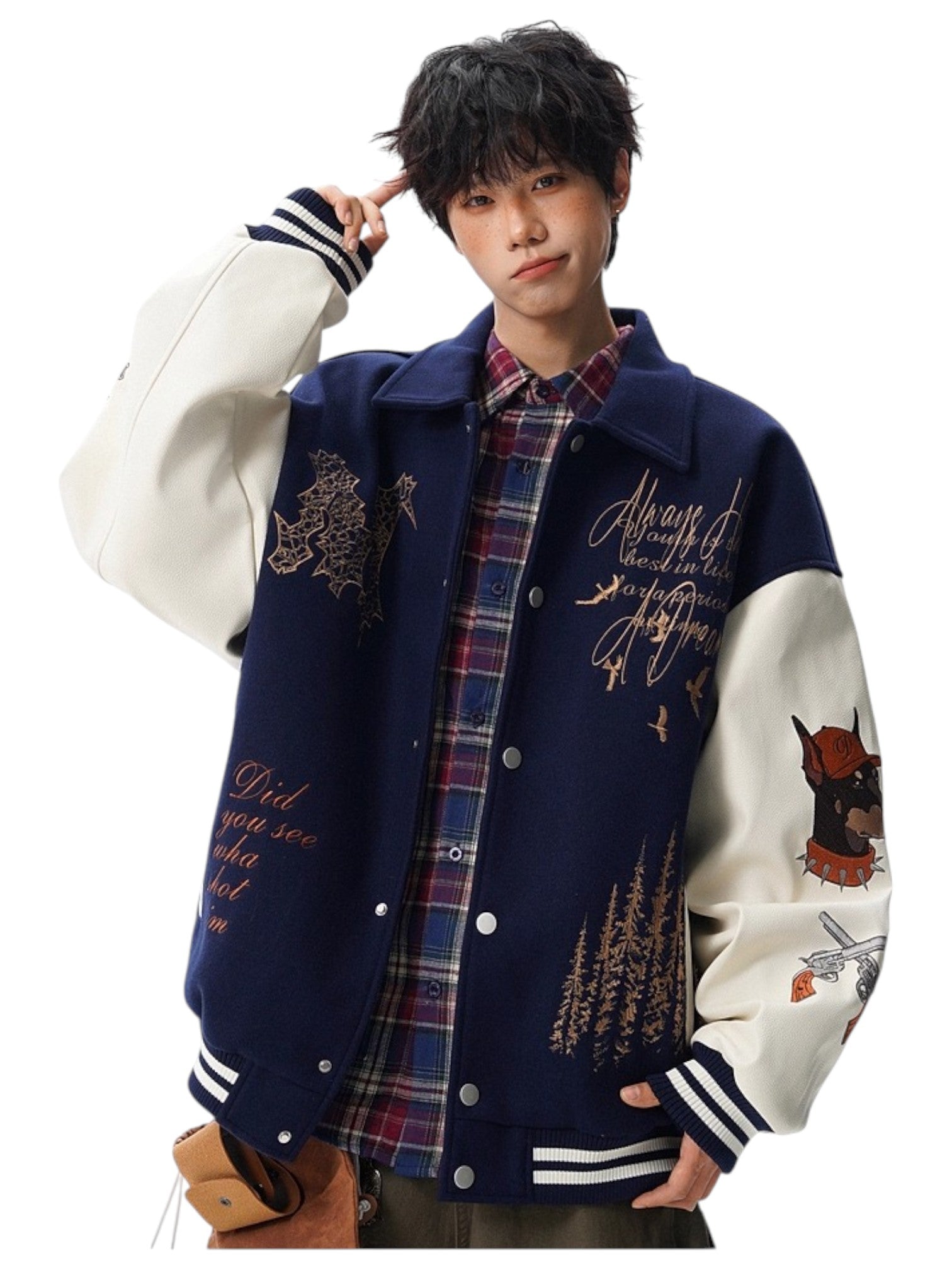[W.K] PATCHED VARSITY EMBROIDERED JACKET T0182