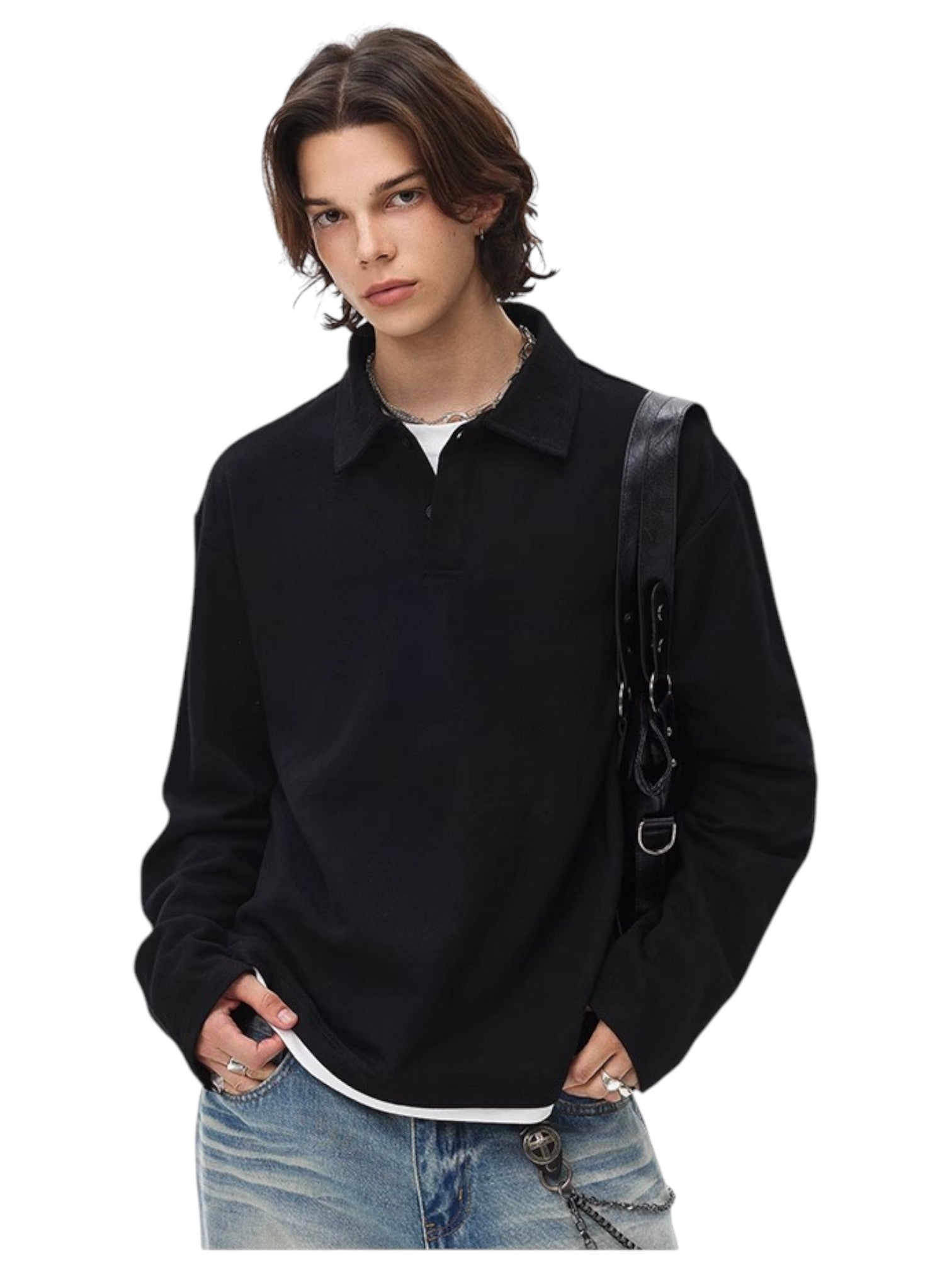 [BLAEXIT] BLAEXIT LAYERED-COLLAR POLO SHIRT J0146