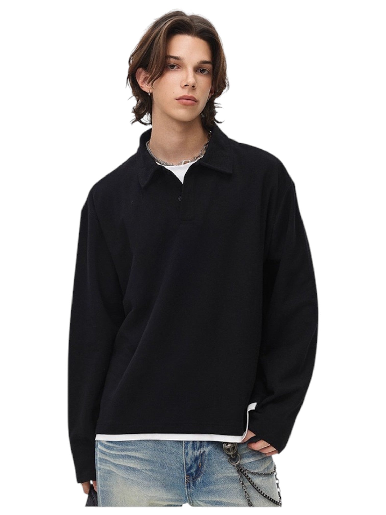 [BLAEXIT] BLAEXIT LAYERED-COLLAR POLO SHIRT J0146